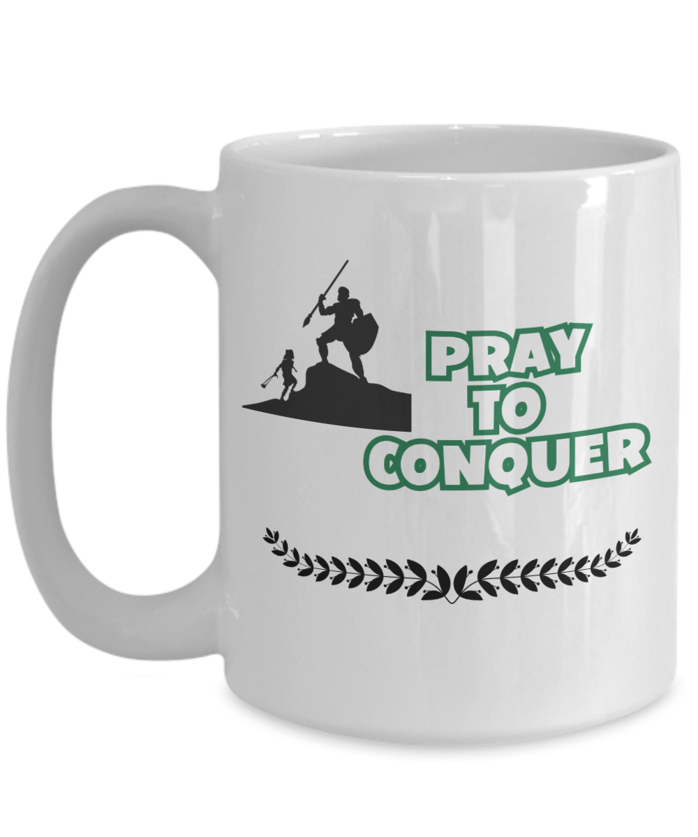 Pray to conquer ceramic coffee mug, Christian mug, motivational gift, faith-based gift, gift for pastor, gift for believer, spiritual gift, spiritual warfare cup, daily reminder