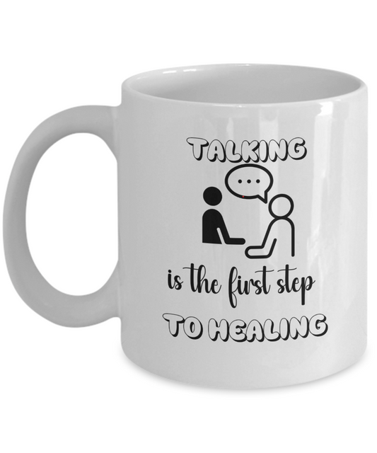 Resilience ceramic coffee mug, Talking is the first step, healing journey, self care, mental health support, therapy gift, wellness