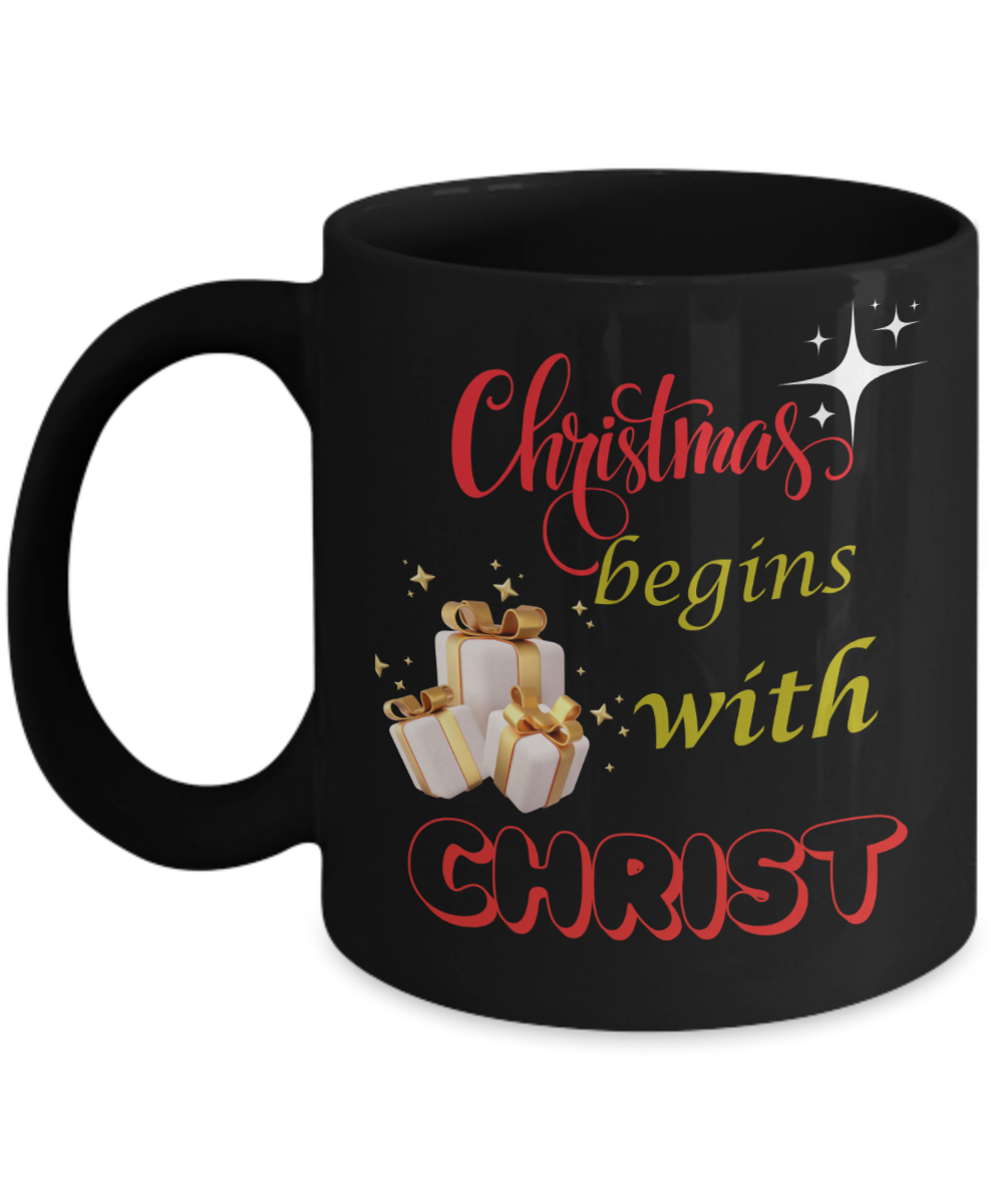 Christmas begins with Christ ceramic mug, stocking stuffer, beautiful gift idea