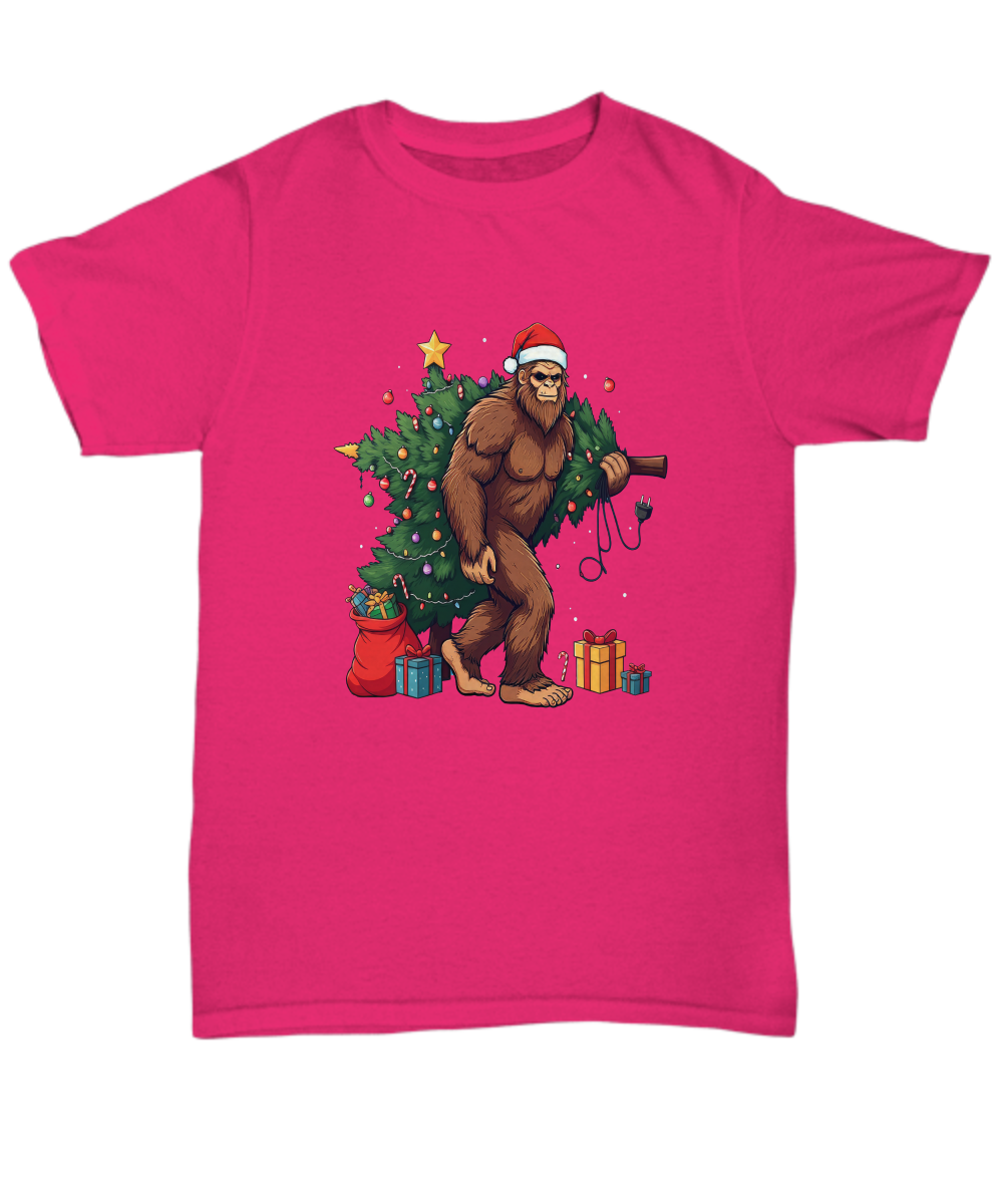 Quirky festive unisex holiday t shirt big foot christmas stocking stuffer