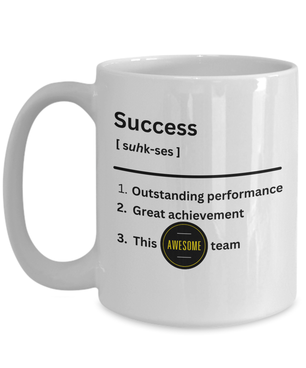 Success definition white ceramic mug, employee appreciation gift, business gift, company morale booster, office holiday party, team celebration, workplace christmas gifts