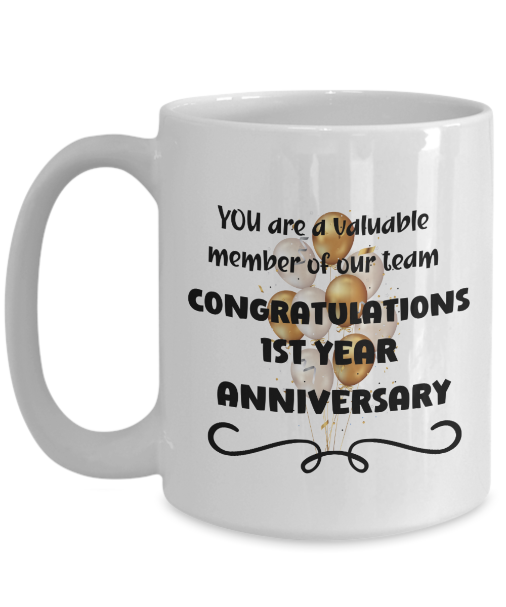 1st year work anniversary ceramic coffee mug, employee gift, office mug, job celebration, one year at job, employee appreciation, 1 year milestone, 1 year employment, workplace anniversary