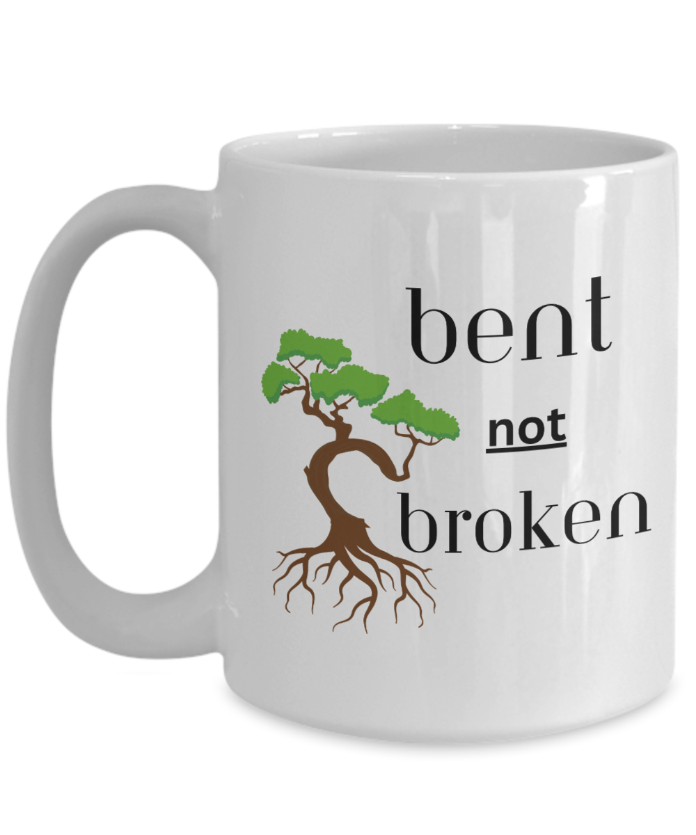 Resilience ceramic coffee mug, bent not broken, positive affirmation, strength mug, self care gift, recovery support gift, healing gift idea