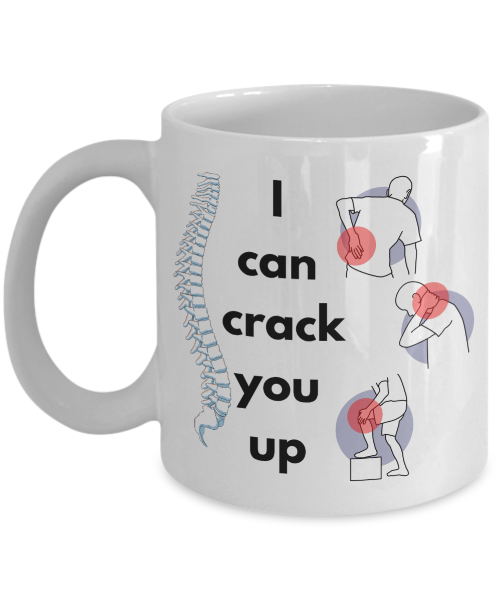 Funny chiropractor ceramic mug, i'll crack you up, chiropractor tools, chiropractic, adjusted, aligned, crack me up, chiro, spine therapy