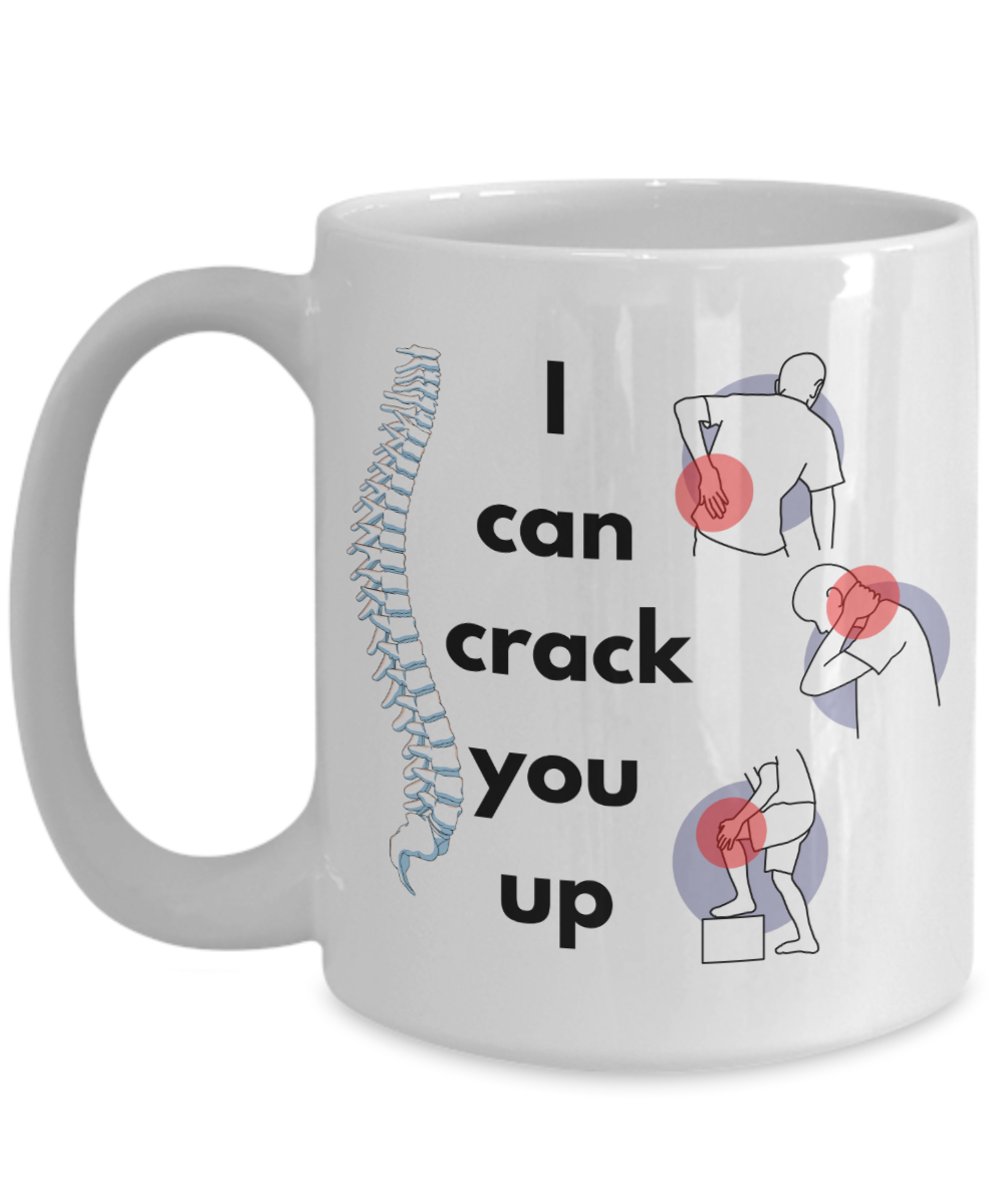 Funny chiropractor ceramic mug, i'll crack you up, chiropractor tools, chiropractic, adjusted, aligned, crack me up, chiro, spine therapy