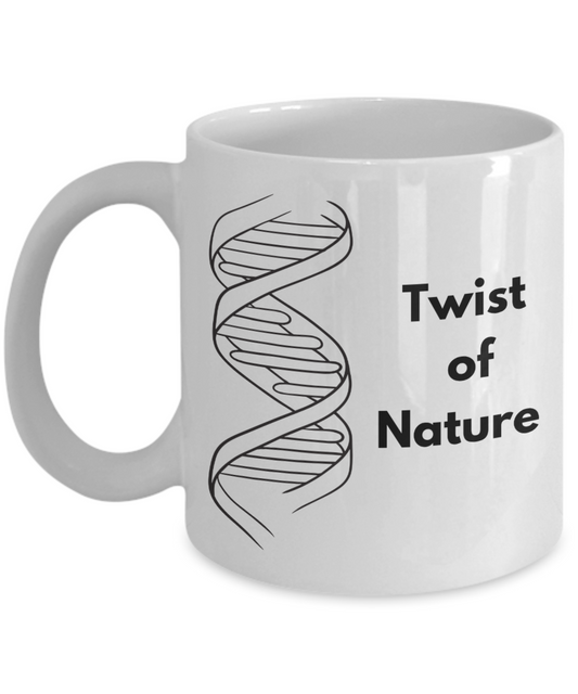 DNA humor ceramic coffee mug| Twist of Nature Mug| Funny science mug| Science theme party favor| Retirement gift| Graduation gift| Biotech novelty item| Lab partner present| Genetics student gift| Gift for biologist