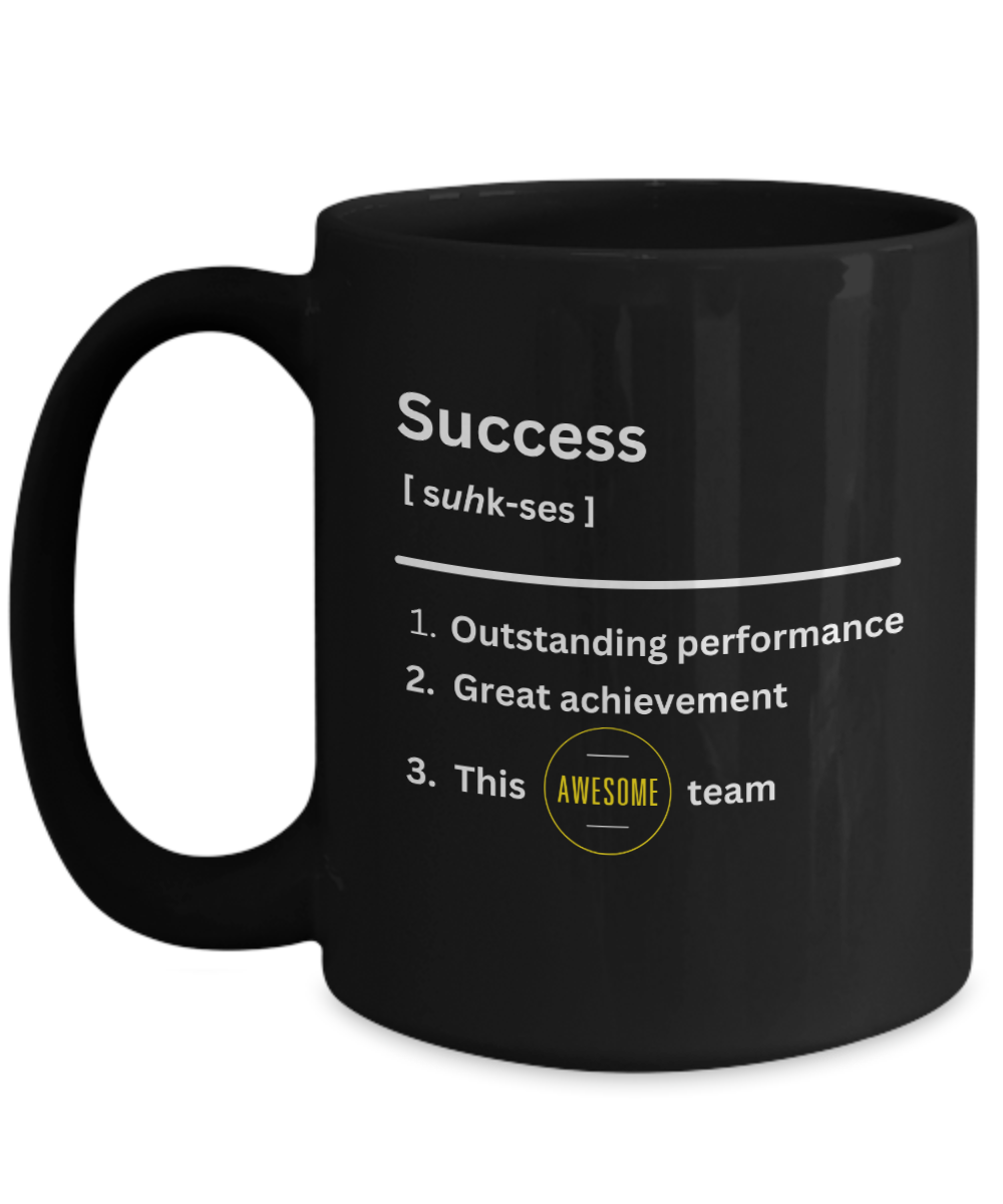 Success definition black ceramic mug, employee appreciation gift, business gift, company morale booster, office holiday party, team celebration, workplace christmas gifts