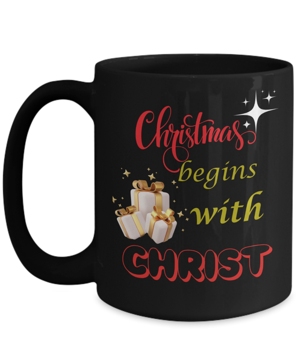 Christmas begins with Christ ceramic mug, stocking stuffer, beautiful gift idea