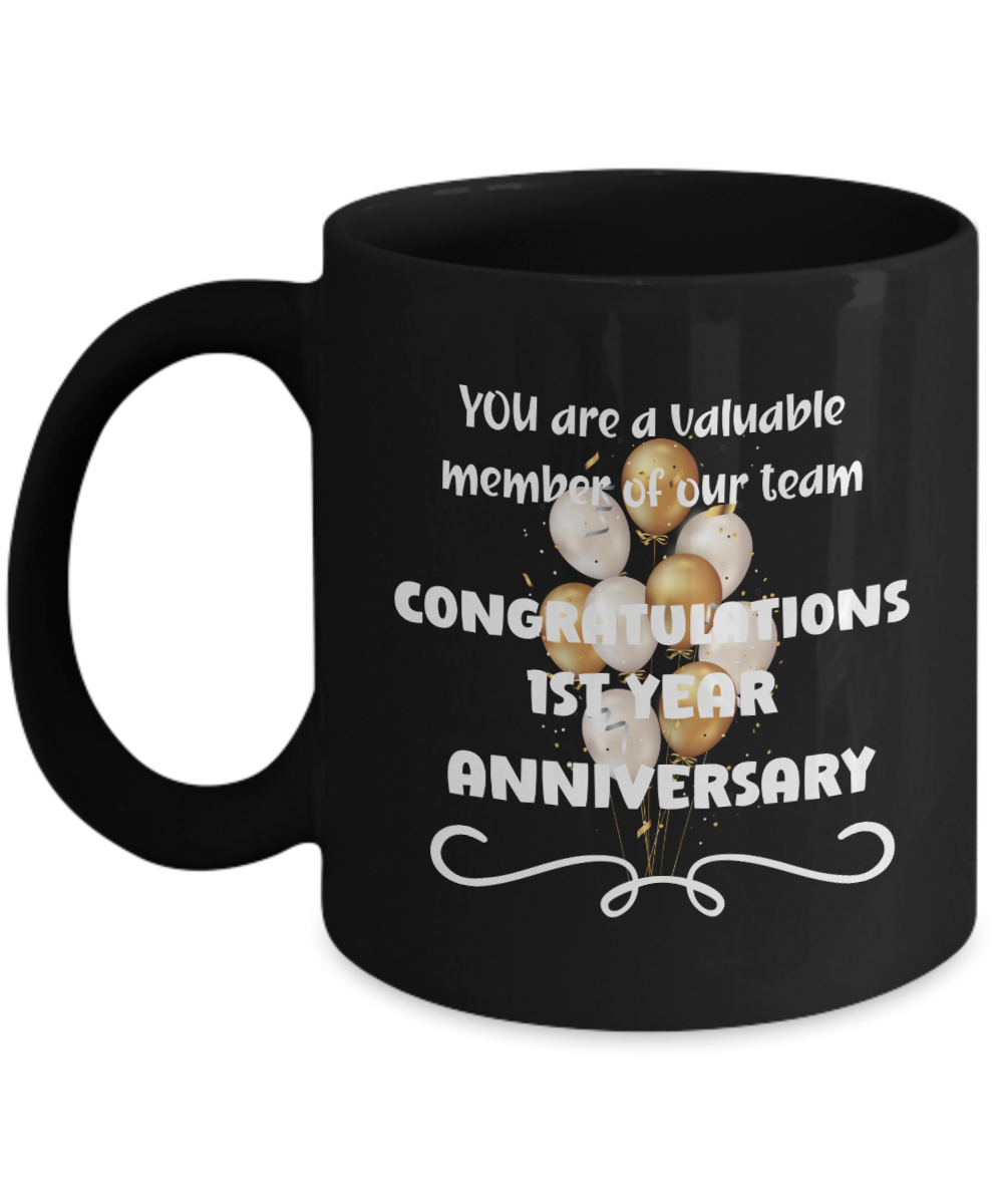 1st year work anniversary ceramic coffee mug, employee gift, office mug, job celebration, one year at job, employee appreciation, 1 year milestone, 1 year employment, workplace anniversary