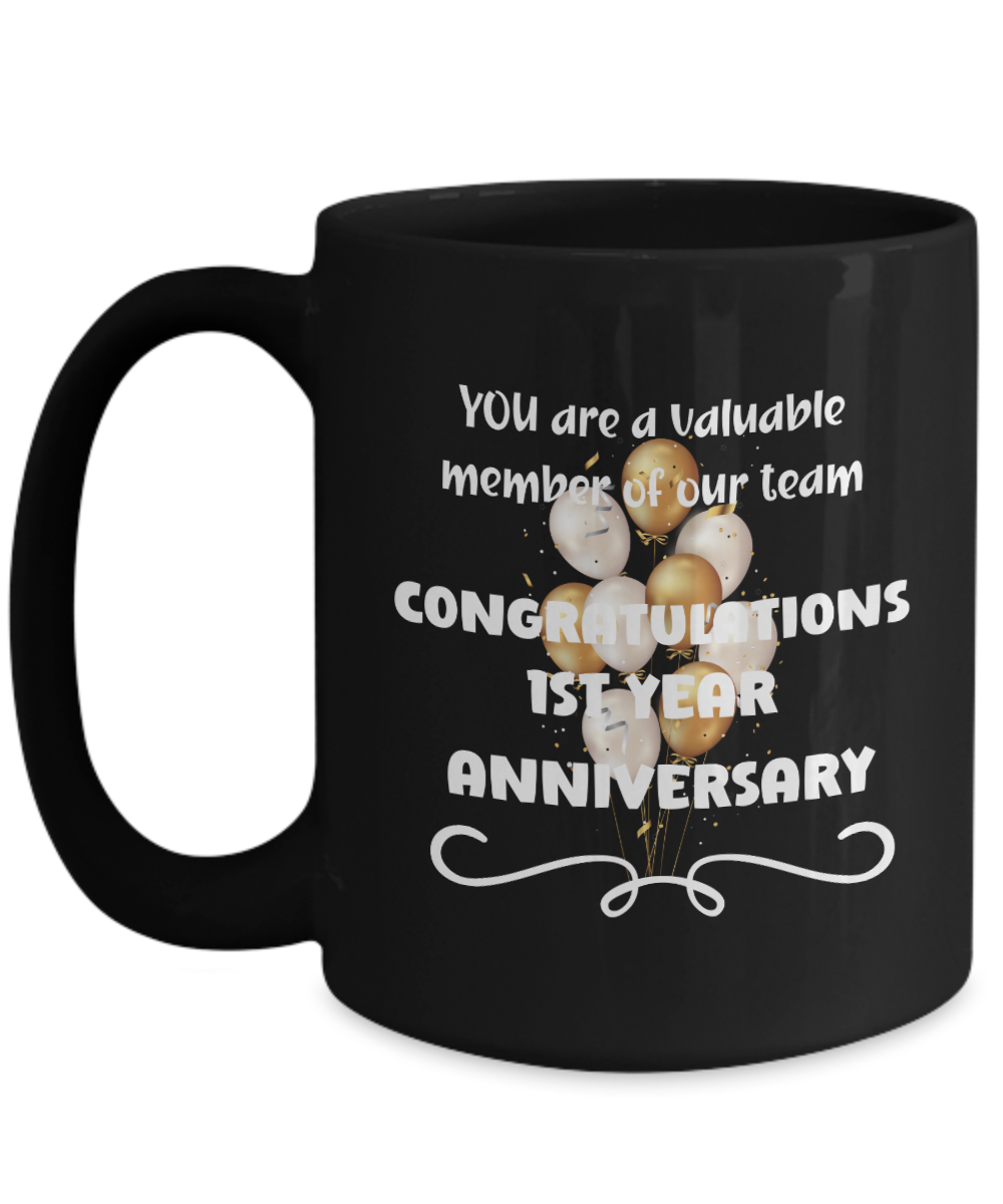 1st year work anniversary ceramic coffee mug, employee gift, office mug, job celebration, one year at job, employee appreciation, 1 year milestone, 1 year employment, workplace anniversary