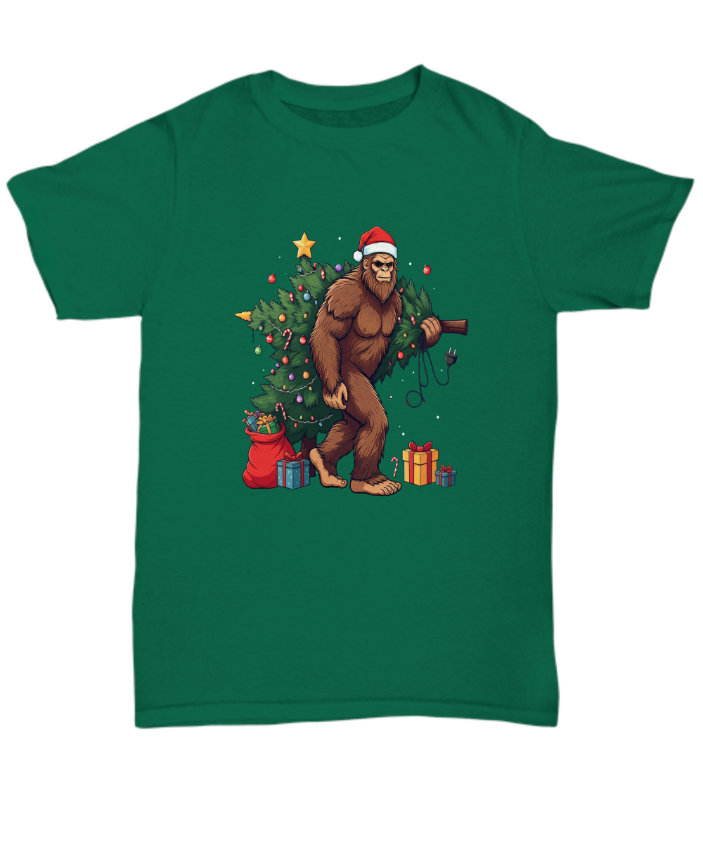 Quirky festive unisex holiday t shirt big foot christmas stocking stuffer