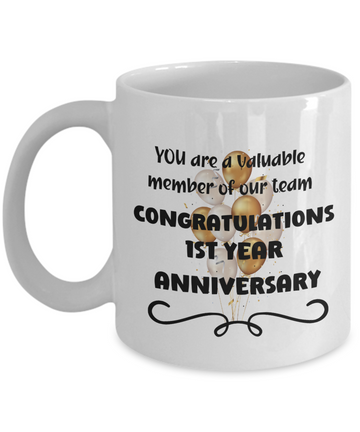 1st year work anniversary ceramic coffee mug, employee gift, office mug, job celebration,