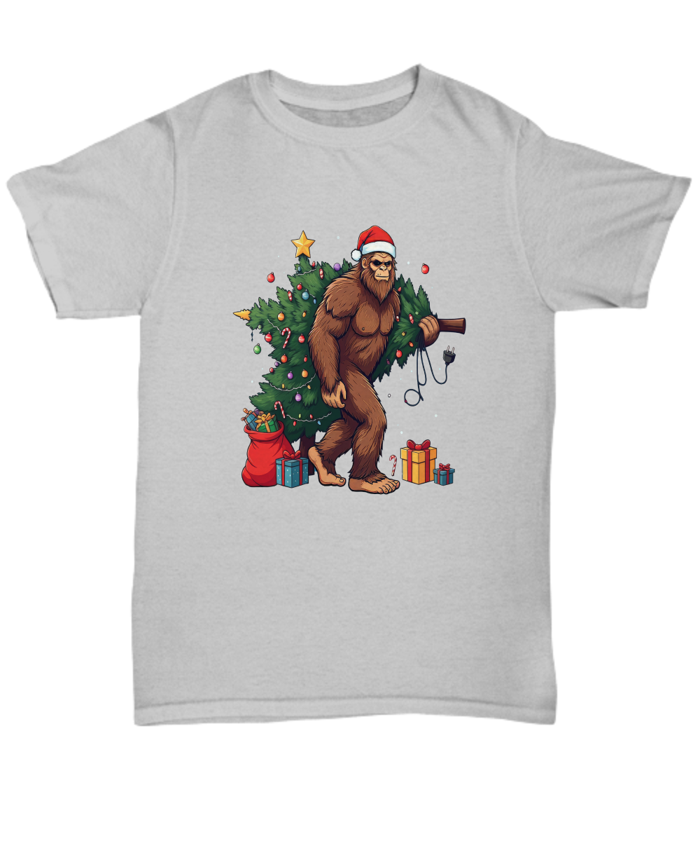 Quirky festive unisex holiday t shirt big foot christmas stocking stuffer