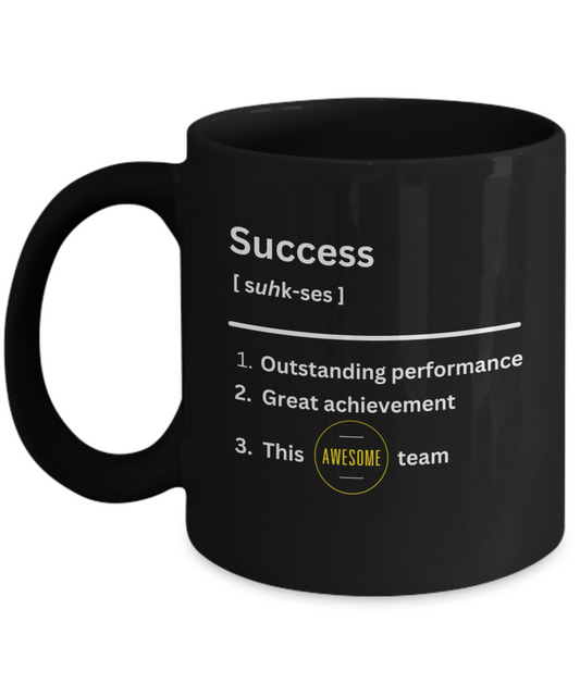 Success definition black ceramic mug, employee appreciation gift, business gift, company morale booster, office holiday party, team celebration, workplace christmas gifts