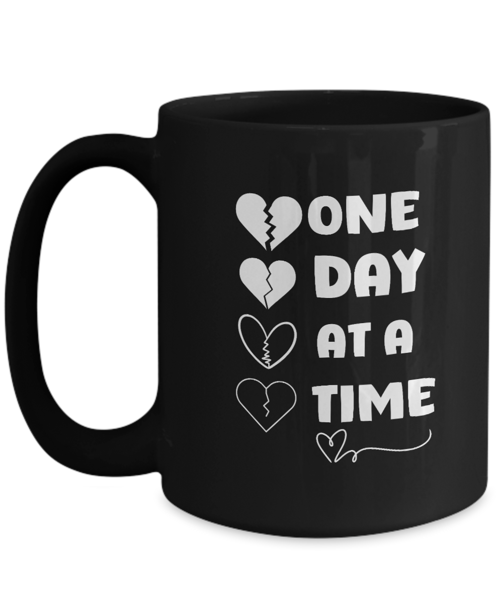 One day at a time ceramic coffee mug healing gift idea, grief support, resilience mug, recovery support, inspirational mug, hope and courage, bereavement