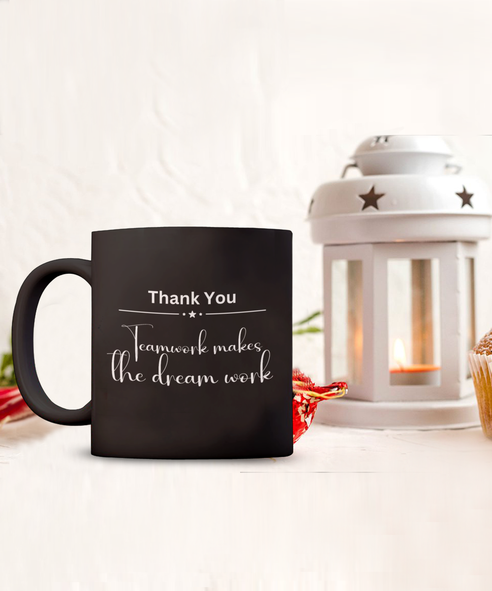 Thank you - Teamwork black ceramic coffee/tea mug, office gift, corporate gifts, employee gifts, employee appreciation, staff recognition, workplace gifts, thank you mug