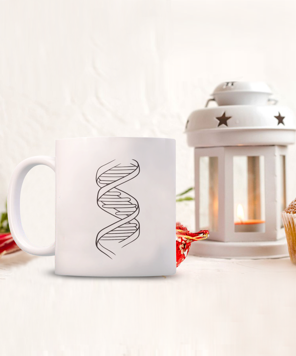 Twist of Nature: DNA Double Helix Ceramic Coffee Mug| Research scientist mug| Science theme party favor| Biotech novelty item| Lab partner present| Genetics student gift| Gift for biologist| Graduation gift| Retirement gift