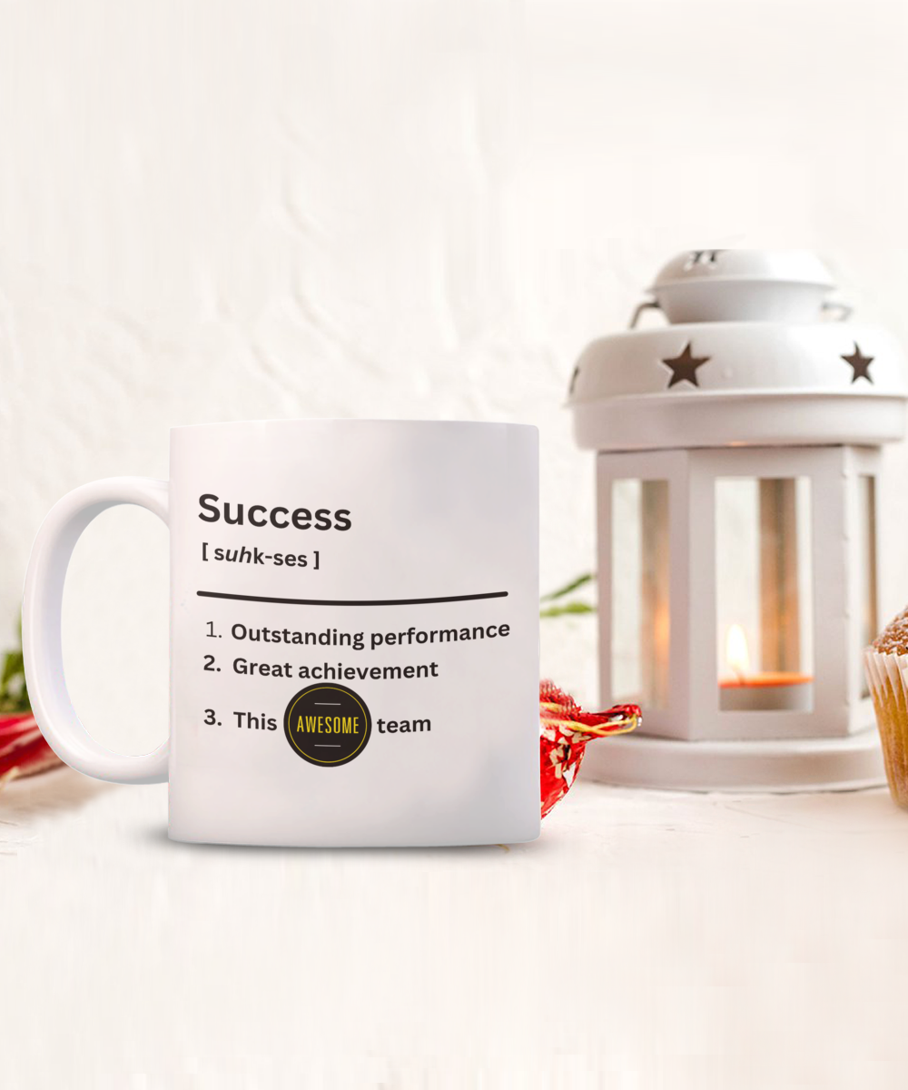 Success definition white ceramic mug, employee appreciation gift, business gift, company morale booster, office holiday party, team celebration, workplace christmas gifts