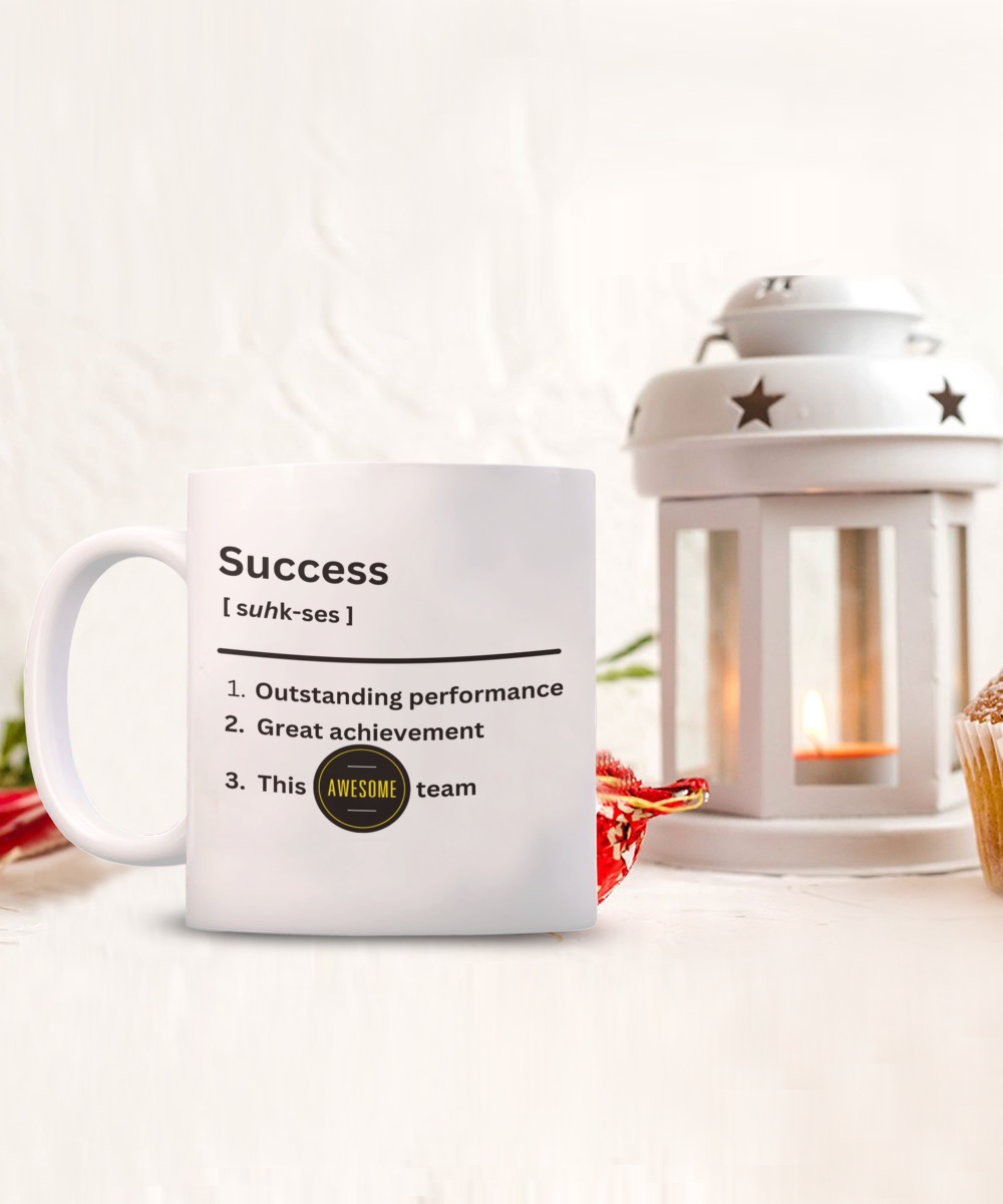 Success definition white ceramic mug, employee appreciation gift, business gift, company morale booster, office holiday party, team celebration, workplace christmas gifts