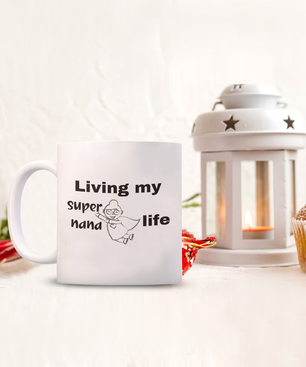 Fun and Adventurous Grandma ceramic coffee / tea mug| Living my supernana life| Gift for nana| Grandmother gift| Gift for grandmom with superhero grandkids| Proud grandmom mug