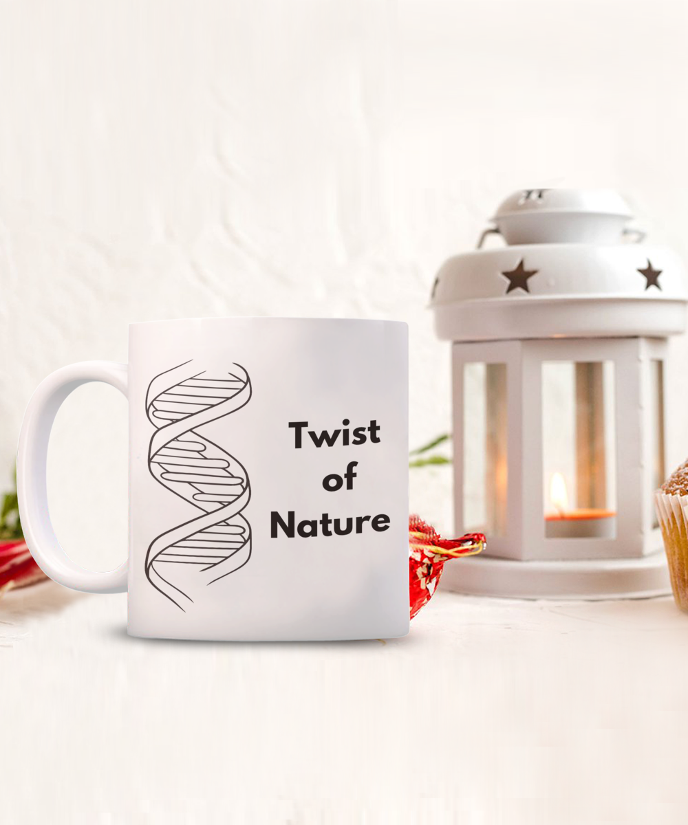 DNA humor ceramic coffee mug| Twist of Nature Mug| Funny science mug| Science theme party favor| Retirement gift| Graduation gift| Biotech novelty item| Lab partner present| Genetics student gift| Gift for biologist