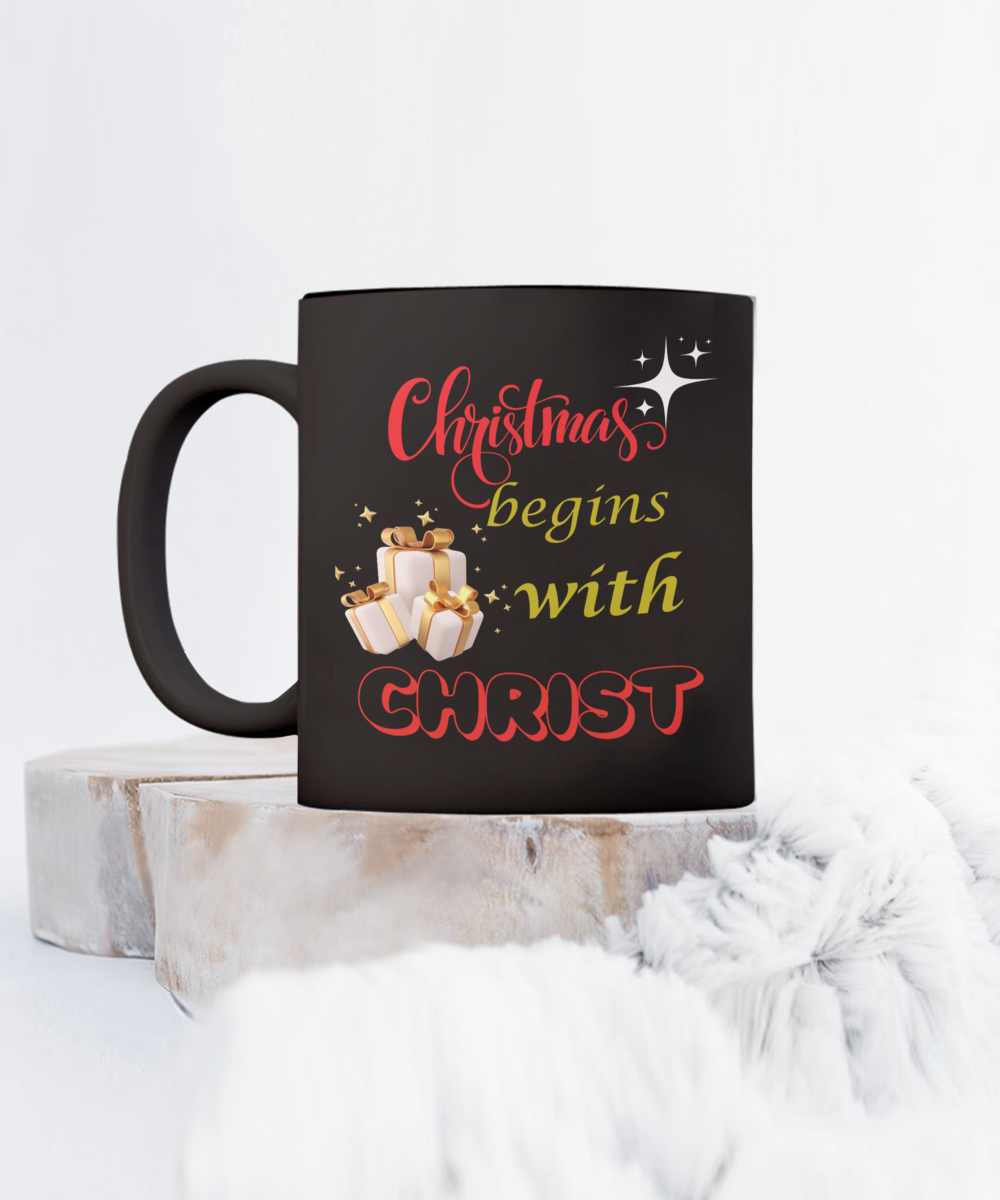 Christmas begins with Christ ceramic mug, stocking stuffer, beautiful gift idea