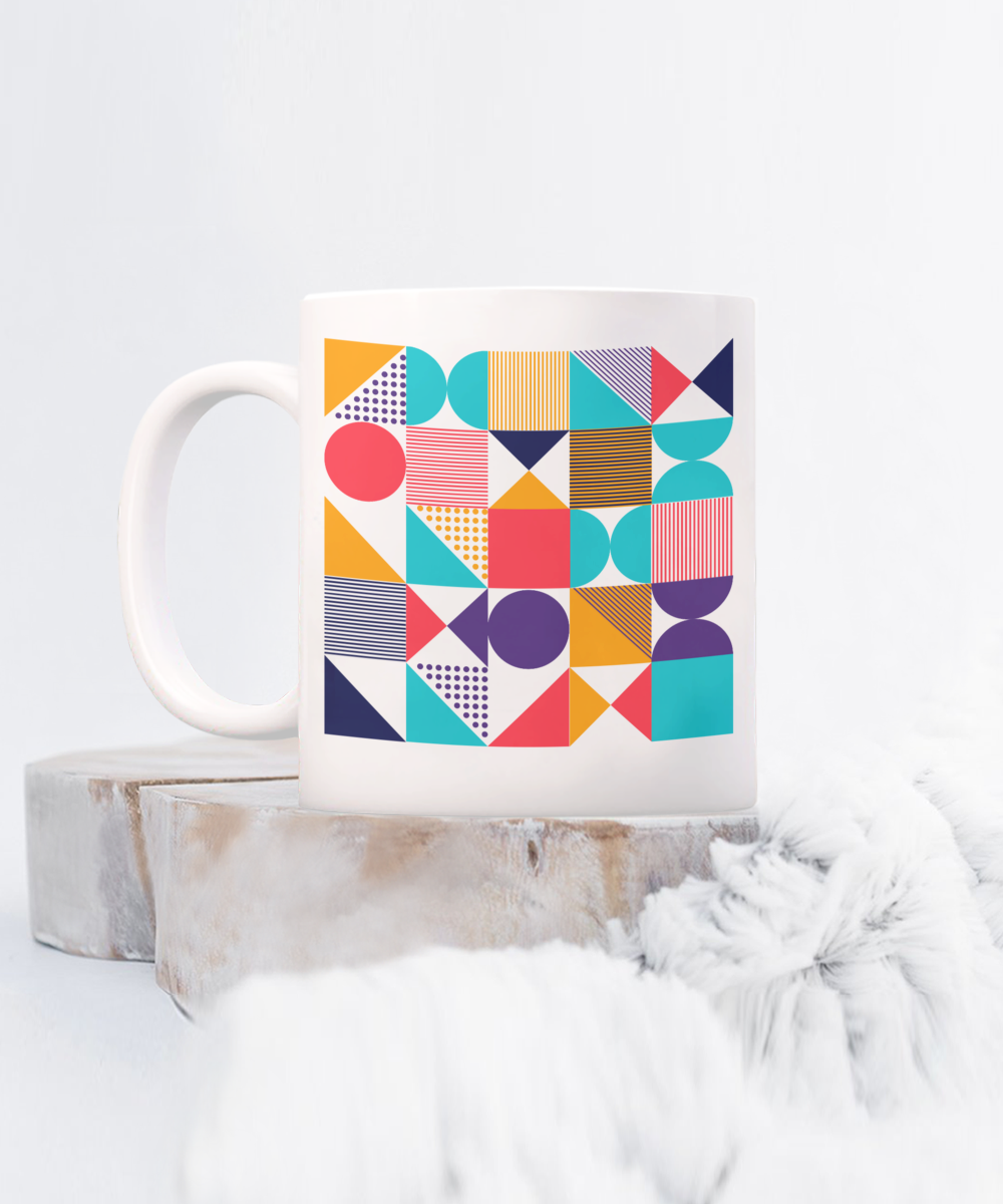 Bold Abstract Ceramic Coffee Mug| Vibrant Color Mug| Unusual Drinkware| Bold Pattern Cup| Eye-Catching Mug| Multicolor Ceramic Mug| Distinctive Style Mug| Pop Art Inspired Cup