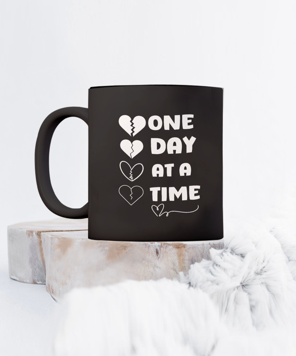 One day at a time ceramic coffee mug healing gift idea, grief support, resilience mug, recovery support, inspirational mug, hope and courage, bereavement