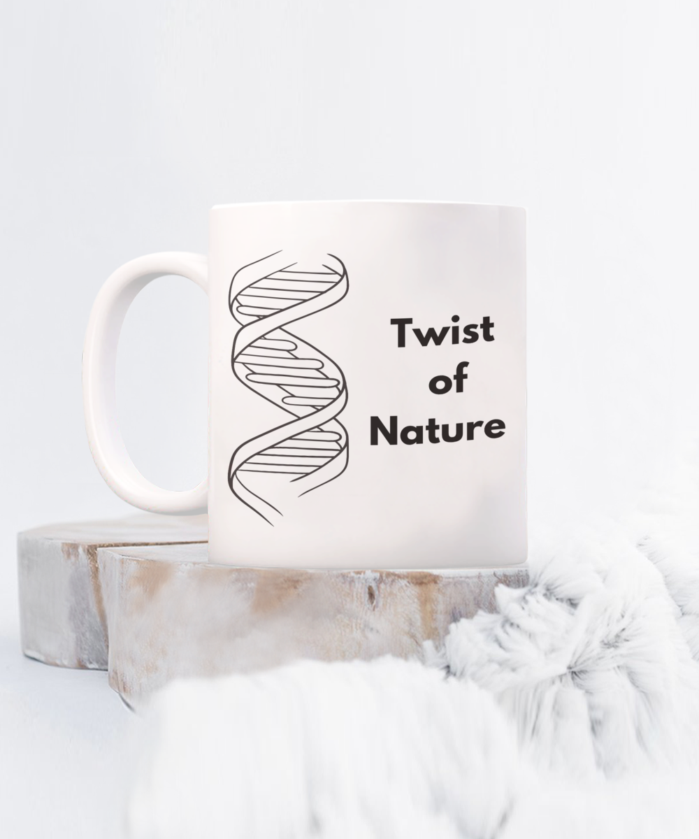 DNA humor ceramic coffee mug| Twist of Nature Mug| Funny science mug| Science theme party favor| Retirement gift| Graduation gift| Biotech novelty item| Lab partner present| Genetics student gift| Gift for biologist