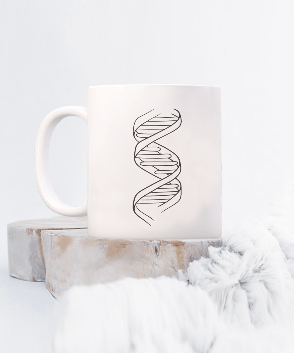 Twist of Nature: DNA Double Helix Ceramic Coffee Mug| Research scientist mug| Science theme party favor| Biotech novelty item| Lab partner present| Genetics student gift| Gift for biologist| Graduation gift| Retirement gift