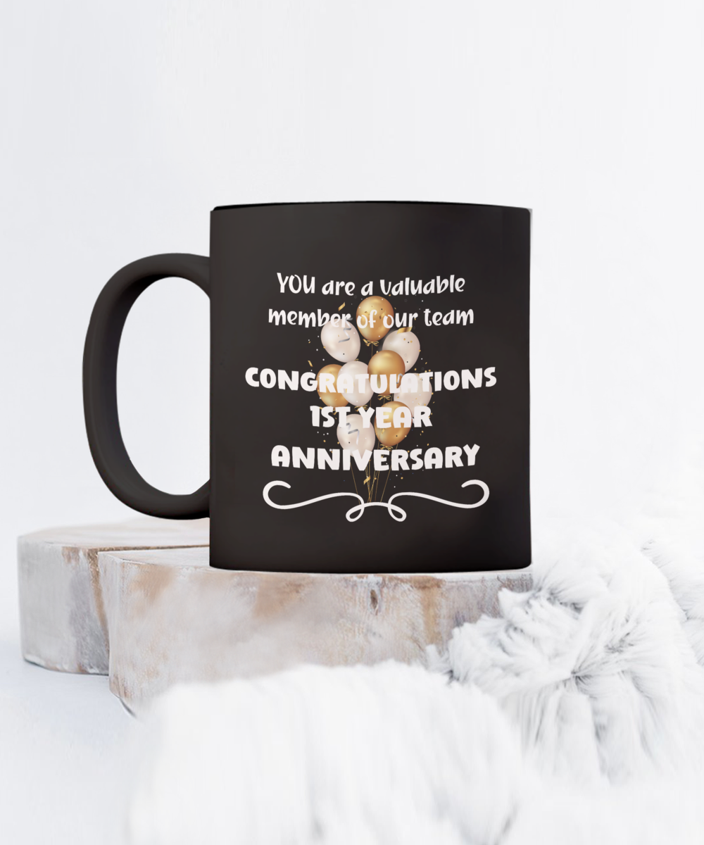 1st year work anniversary ceramic coffee mug, employee gift, office mug, job celebration, one year at job, employee appreciation, 1 year milestone, 1 year employment, workplace anniversary