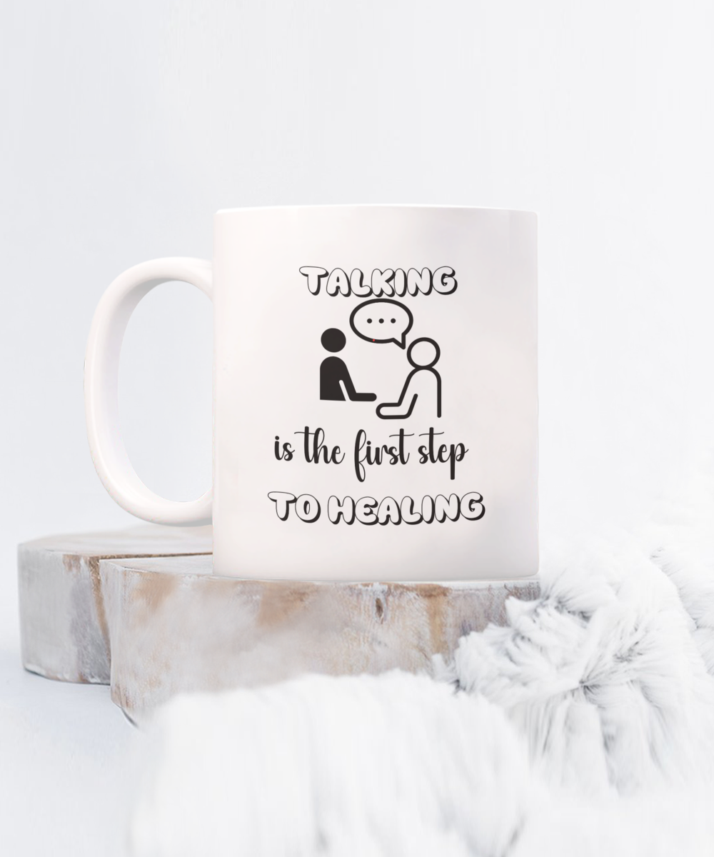 Resilience ceramic coffee mug, Talking is the first step, healing journey, self care, mental health support, therapy gift, wellness