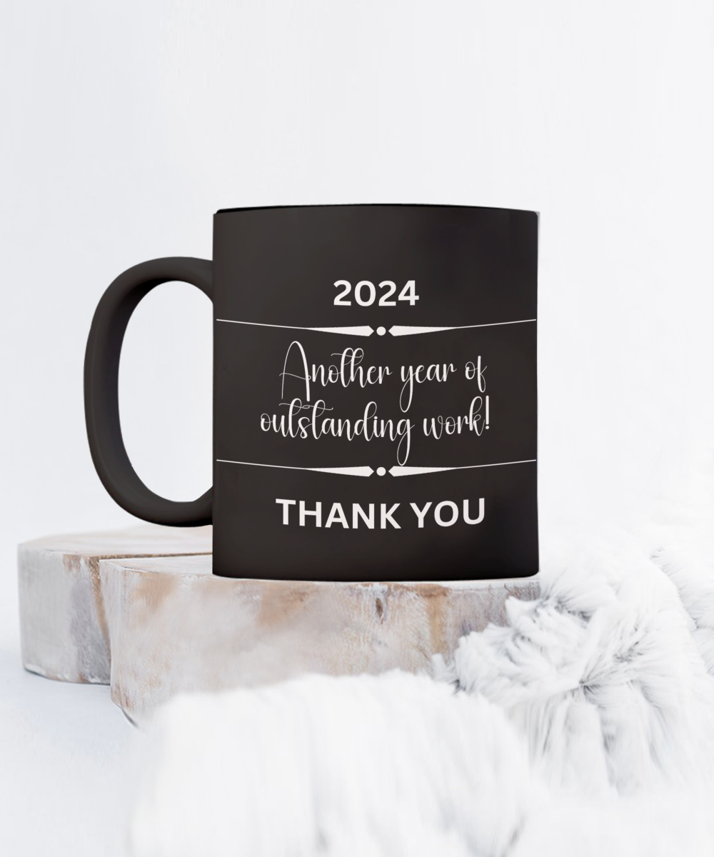 Annual employee appreciation ceramic coffee mug, black mug, corporate gift, team member mug,professional gifts, unique office gifts, staff appreciation, end of year employee gifts