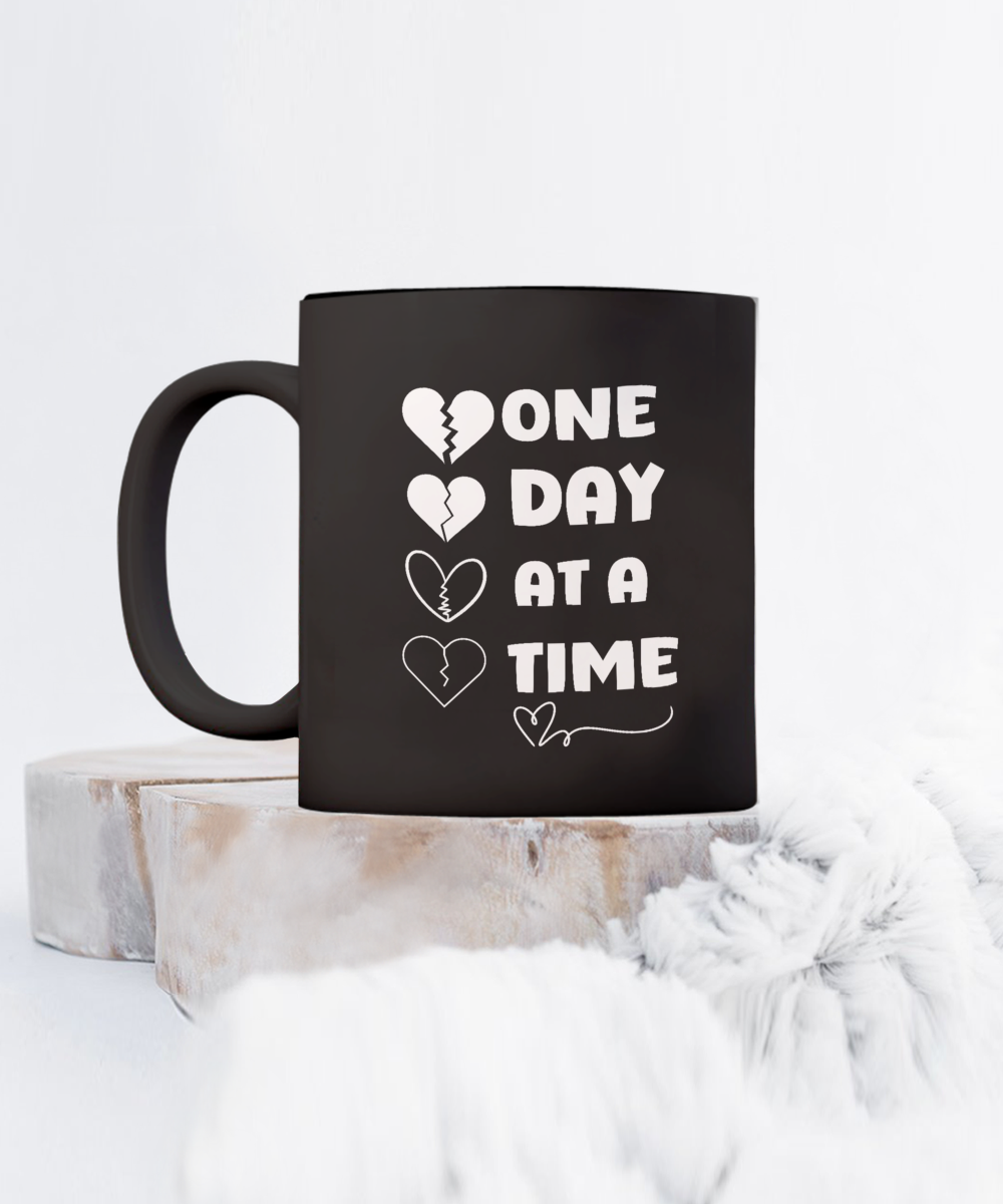 One day at a time ceramic coffee mug healing gift idea, grief support, resilience mug, recovery support, inspirational mug, hope and courage, bereavement