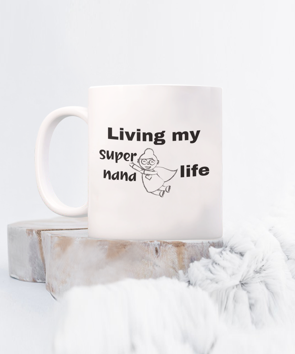 Fun and Adventurous Grandma ceramic coffee / tea mug| Living my supernana life| Gift for nana| Grandmother gift| Gift for grandmom with superhero grandkids| Proud grandmom mug