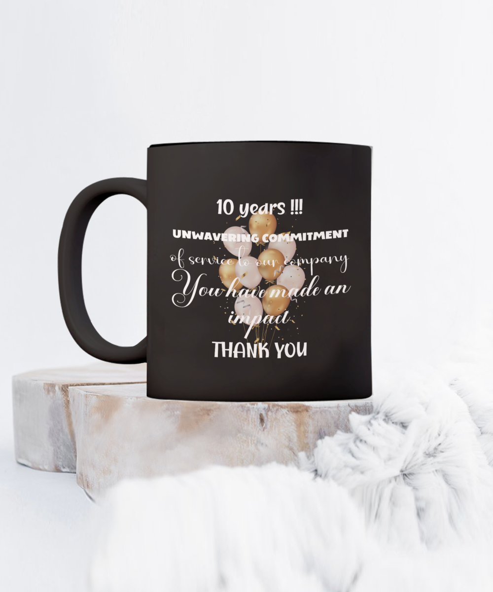 Office gift - 10 year anniversary ceramic coffee mug gift, work anniversary, career milestone, employee gift, staff recognition, job achievement, 3 years of work acknowledgement, corporate gift, office mug, black mug