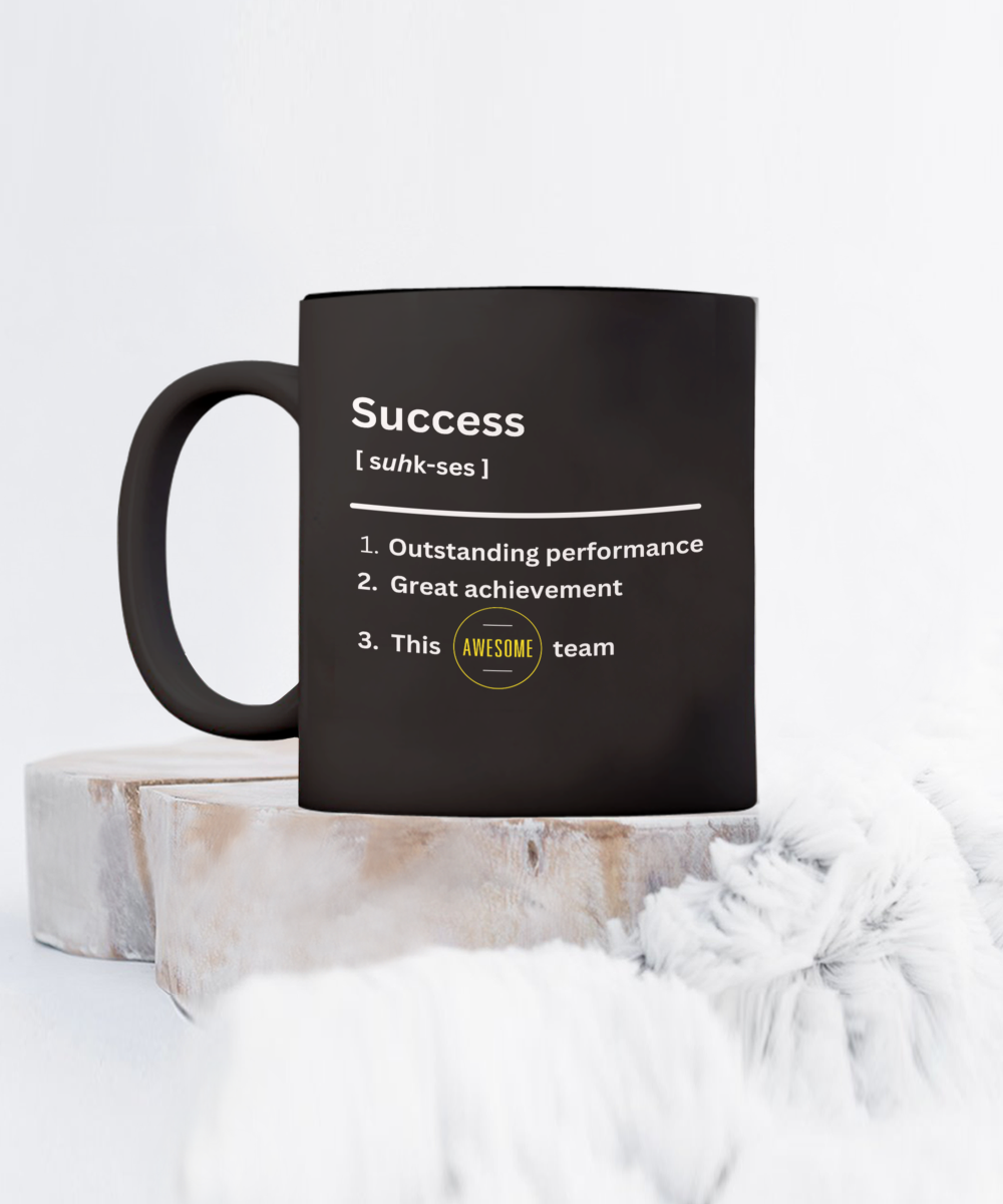 Success definition black ceramic mug, employee appreciation gift, business gift, company morale booster, office holiday party, team celebration, workplace christmas gifts