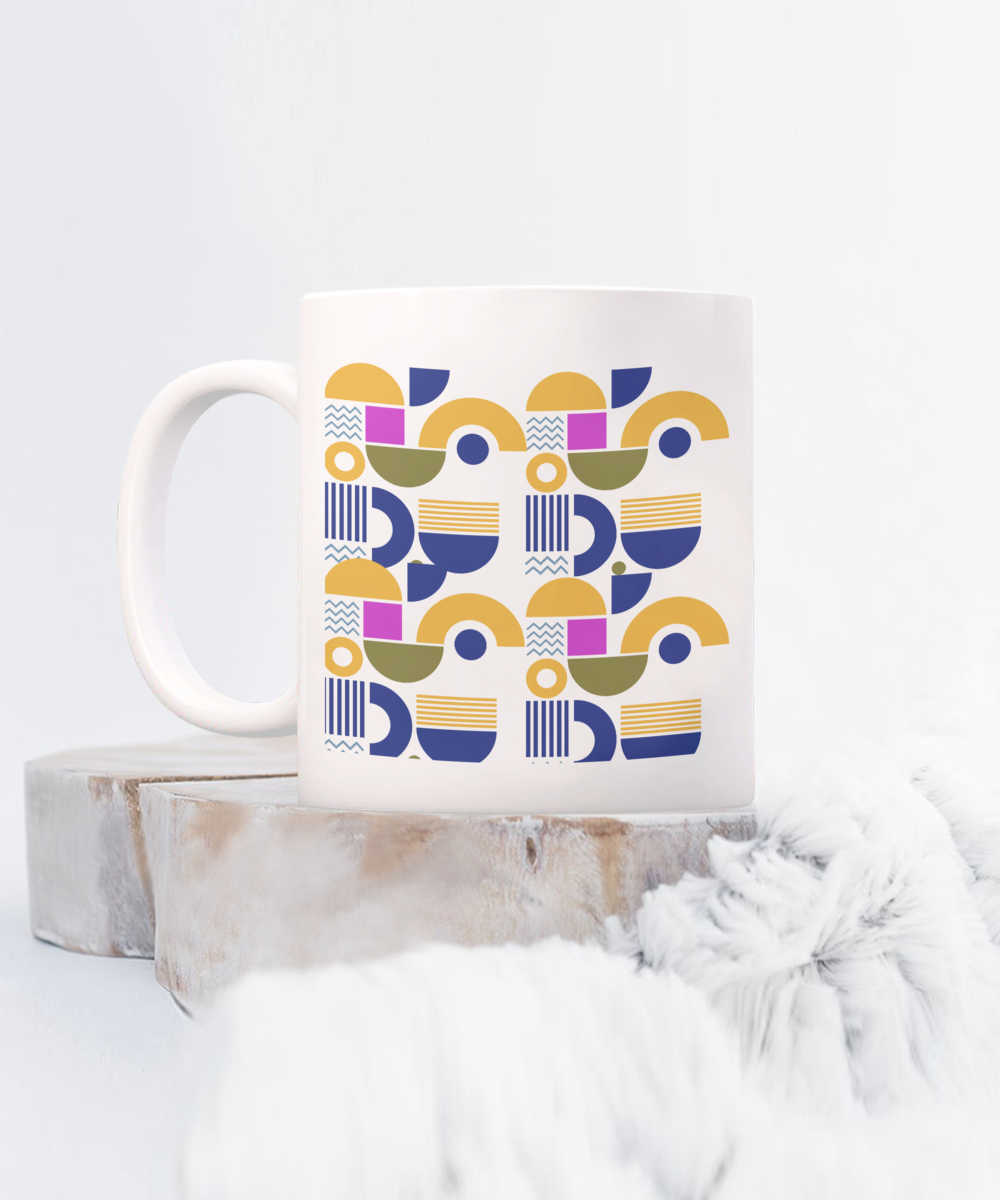 Bold Abstract Ceramic Coffee Mug| Vibrant Color Mug| Unusual Drinkware| Bold Pattern Cup| Eye-Catching Mug| Multicolor Ceramic Mug| Distinctive Style Mug| Pop Art Inspired Cup