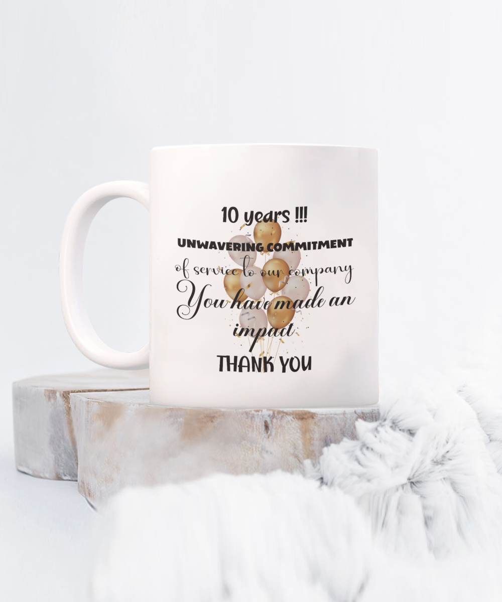 Office gift - 10 year anniversary ceramic coffee mug gift, work anniversary, career milestone, employee gift, staff recognition, job achievement, 3 years of work acknowledgement, corporate gift, office mug