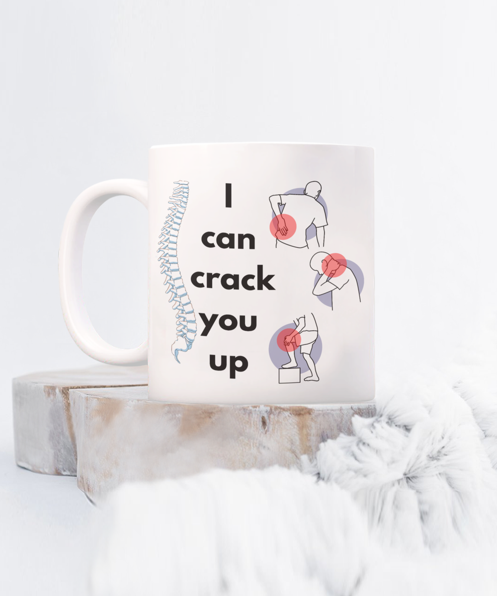 Funny chiropractor ceramic mug, i'll crack you up, chiropractor tools, chiropractic, adjusted, aligned, crack me up, chiro, spine therapy