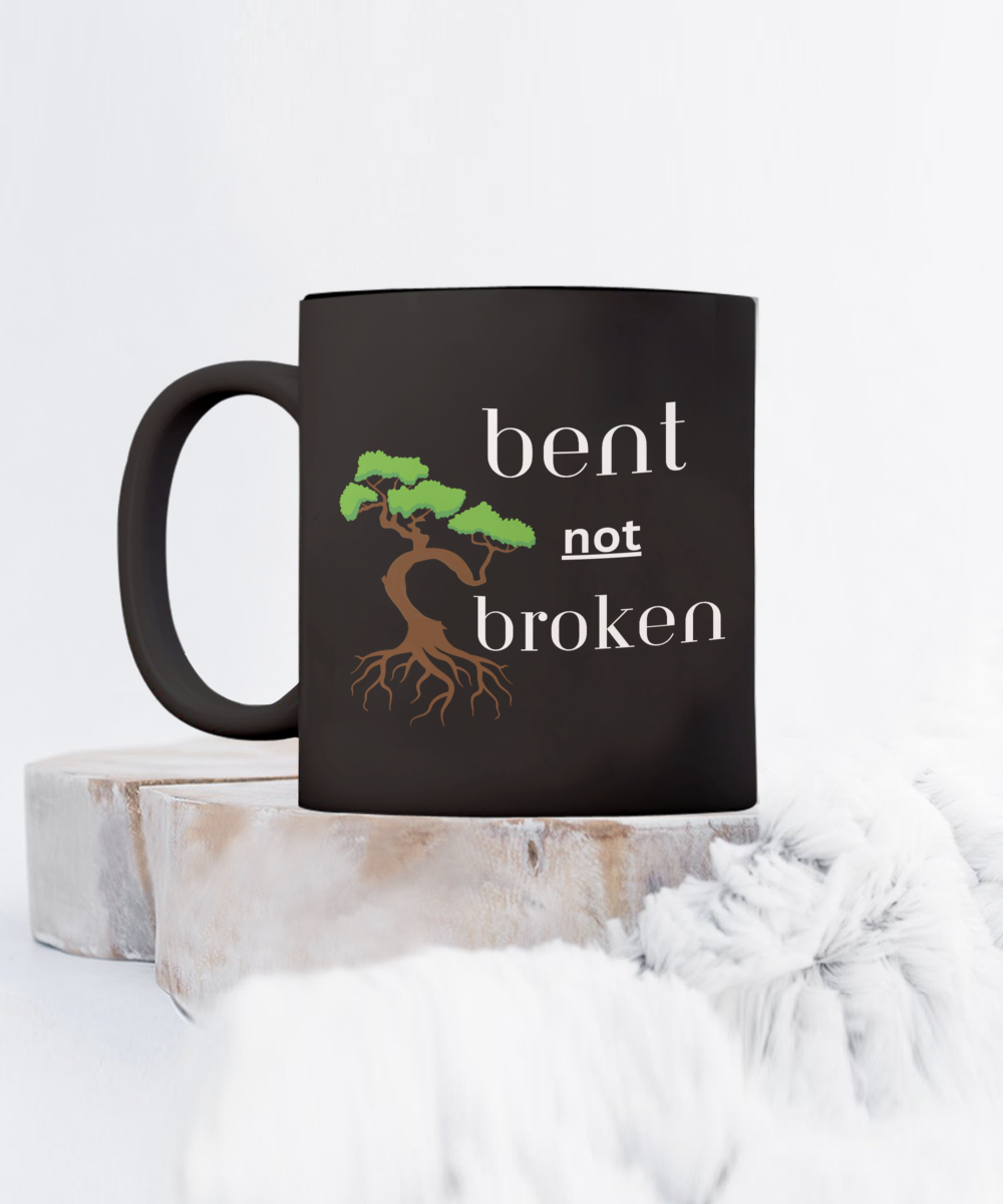 Resilience ceramic coffee mug, bent not broken, positive affirmation, strength mug, self care gift, recovery support gift, healing gift idea, life transition mug