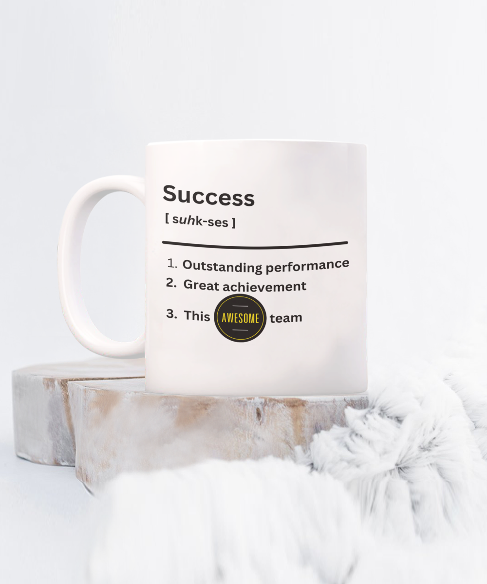 Success definition white ceramic mug, employee appreciation gift, business gift, company morale booster, office holiday party, team celebration, workplace christmas gifts