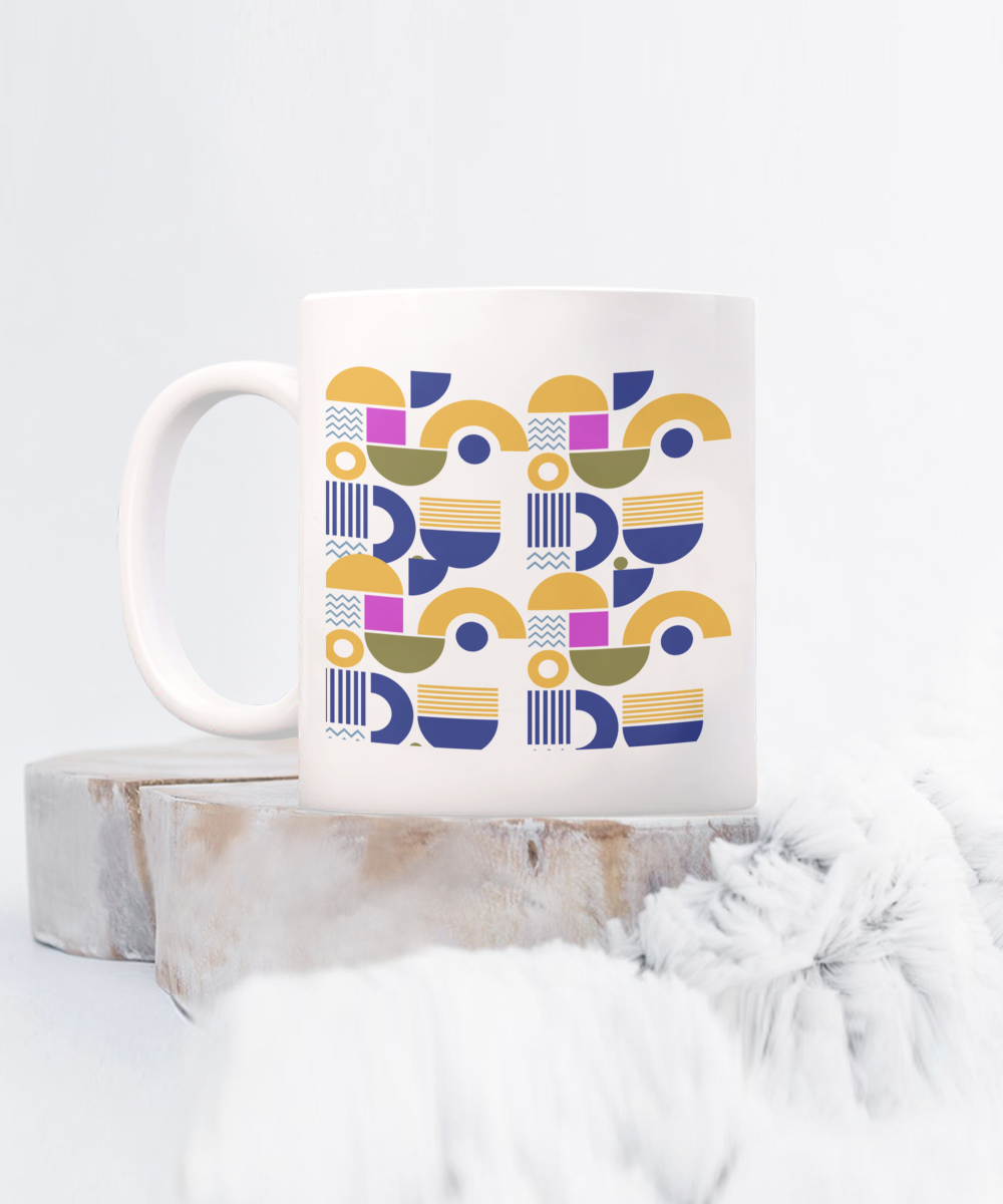 Bold Abstract Ceramic Coffee Mug| Vibrant Color Mug| Unusual Drinkware| Bold Pattern Cup| Eye-Catching Mug| Multicolor Ceramic Mug| Distinctive Style Mug| Pop Art Inspired Cup