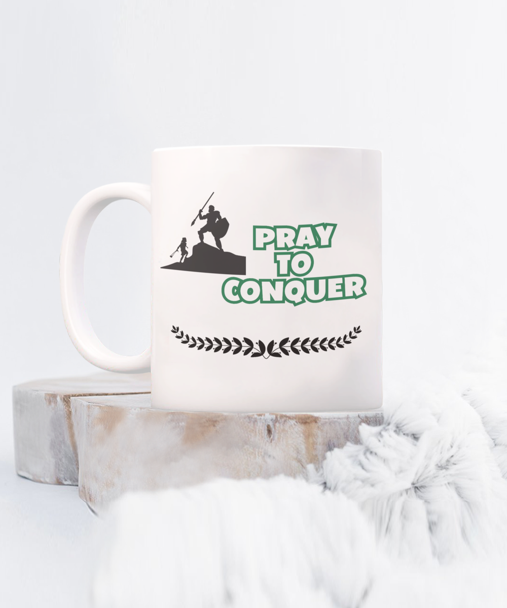 Pray to conquer ceramic coffee mug, Christian mug, motivational gift, faith-based gift, gift for pastor, gift for believer, spiritual gift, spiritual warfare cup, daily reminder