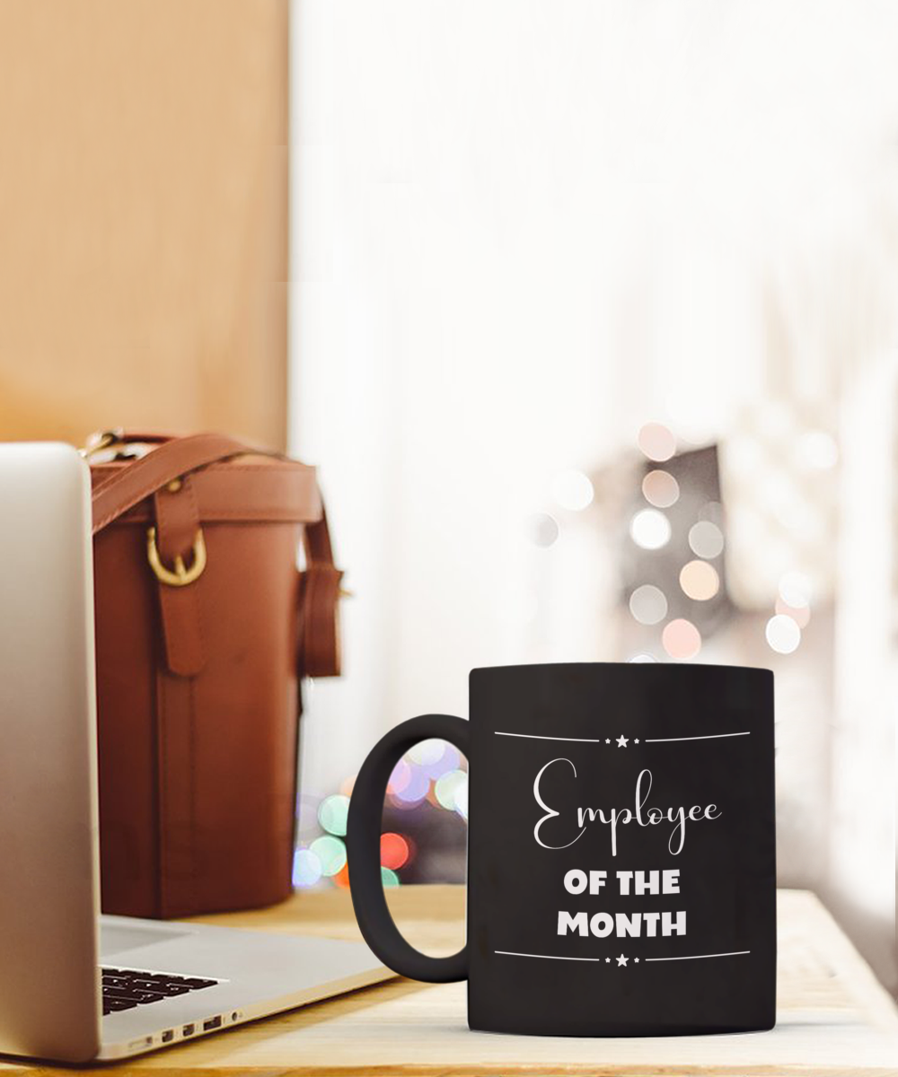 Employee of the month ceramic coffee mug, black mug, team member gift, employee recognition, employee reward, work recognition of employee, professional mug, custom office mug, coworker gift