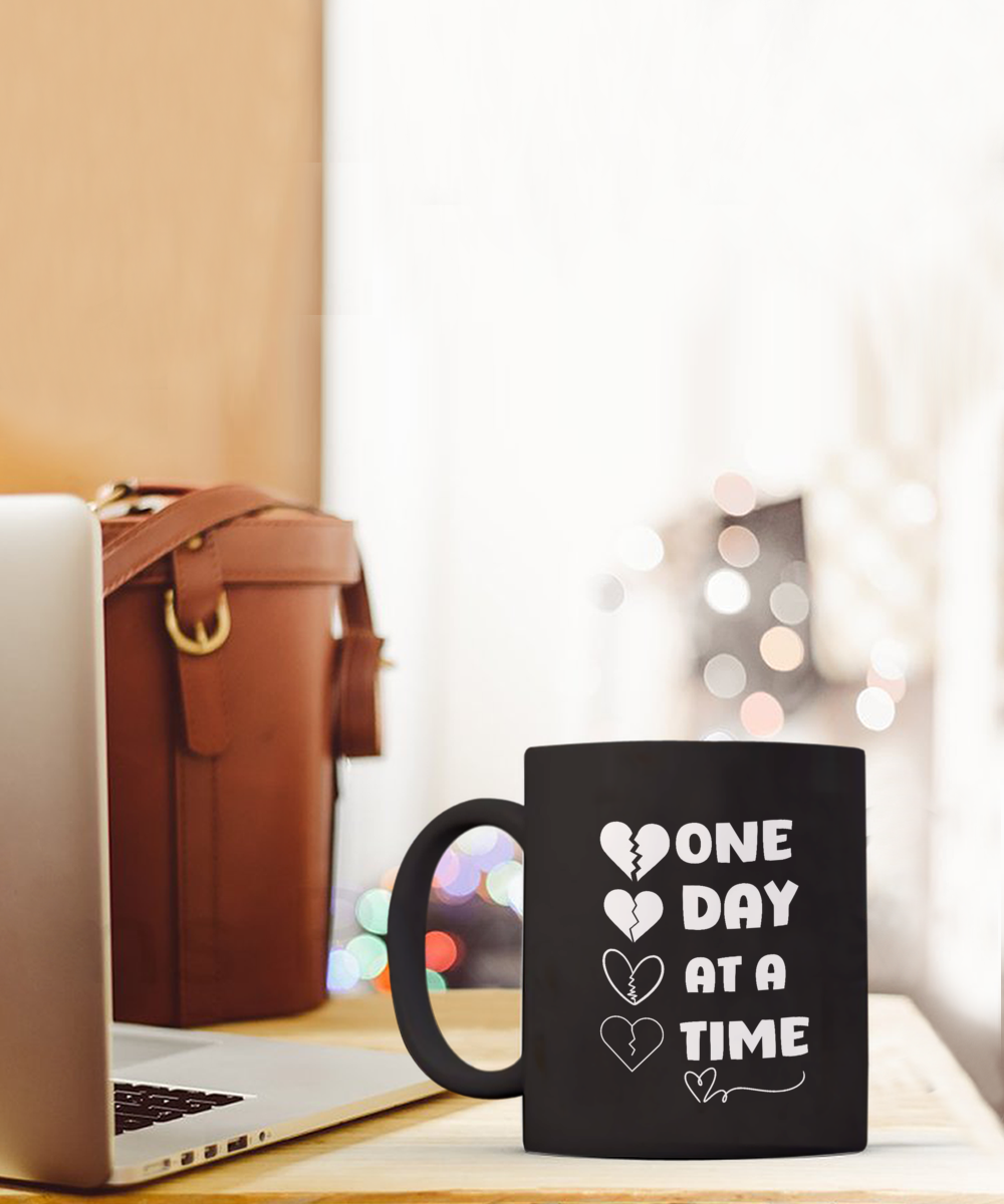 One day at a time ceramic coffee mug healing gift idea, grief support, resilience mug, recovery support, inspirational mug, hope and courage, bereavement