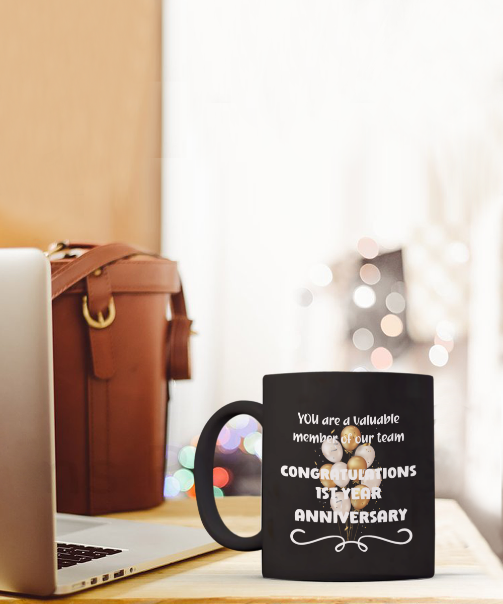 1st year work anniversary ceramic coffee mug, employee gift, office mug, job celebration, one year at job, employee appreciation, 1 year milestone, 1 year employment, workplace anniversary