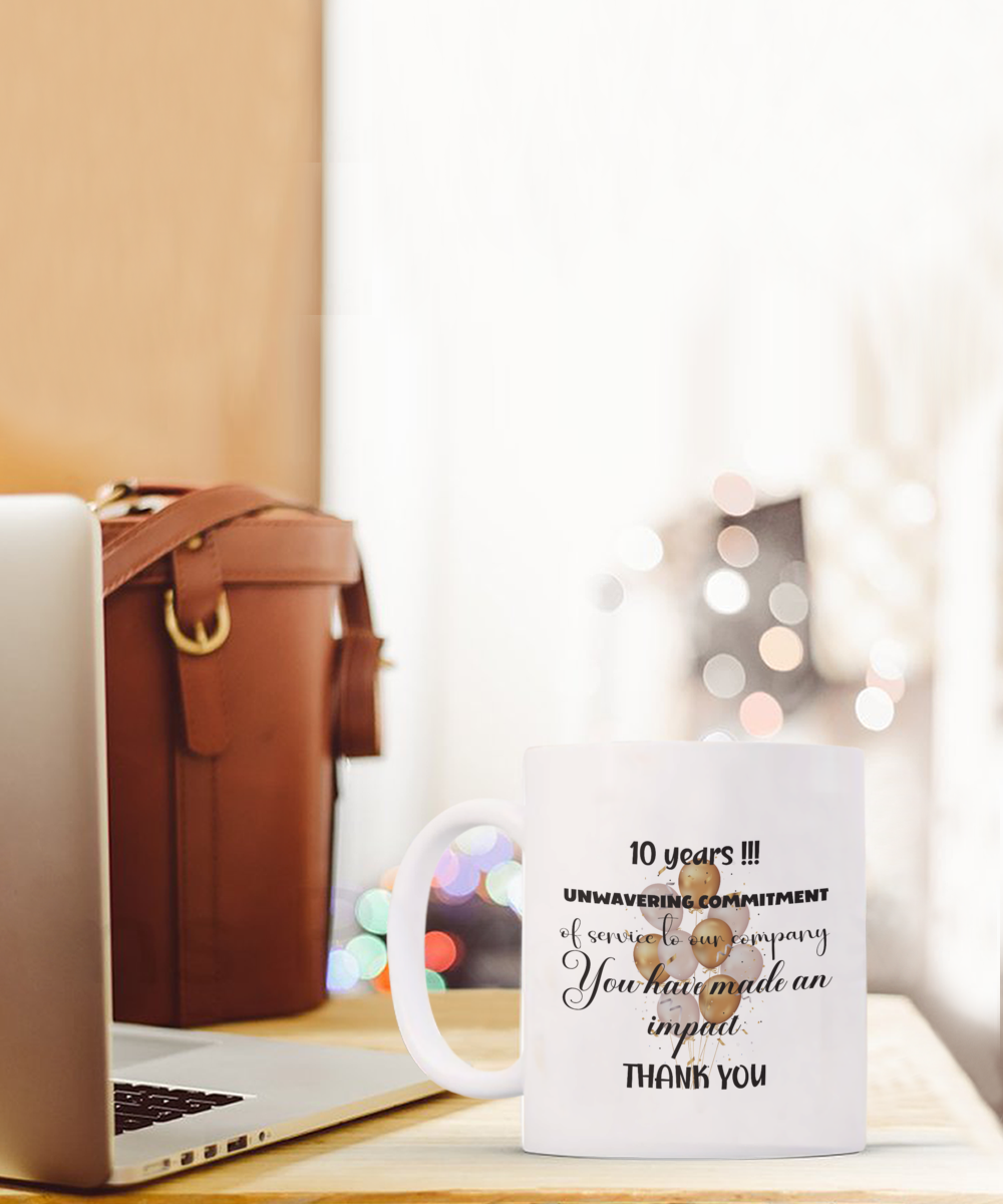 Office gift - 10 year anniversary ceramic coffee mug gift, work anniversary, career milestone, employee gift, staff recognition, job achievement, 3 years of work acknowledgement, corporate gift, office mug