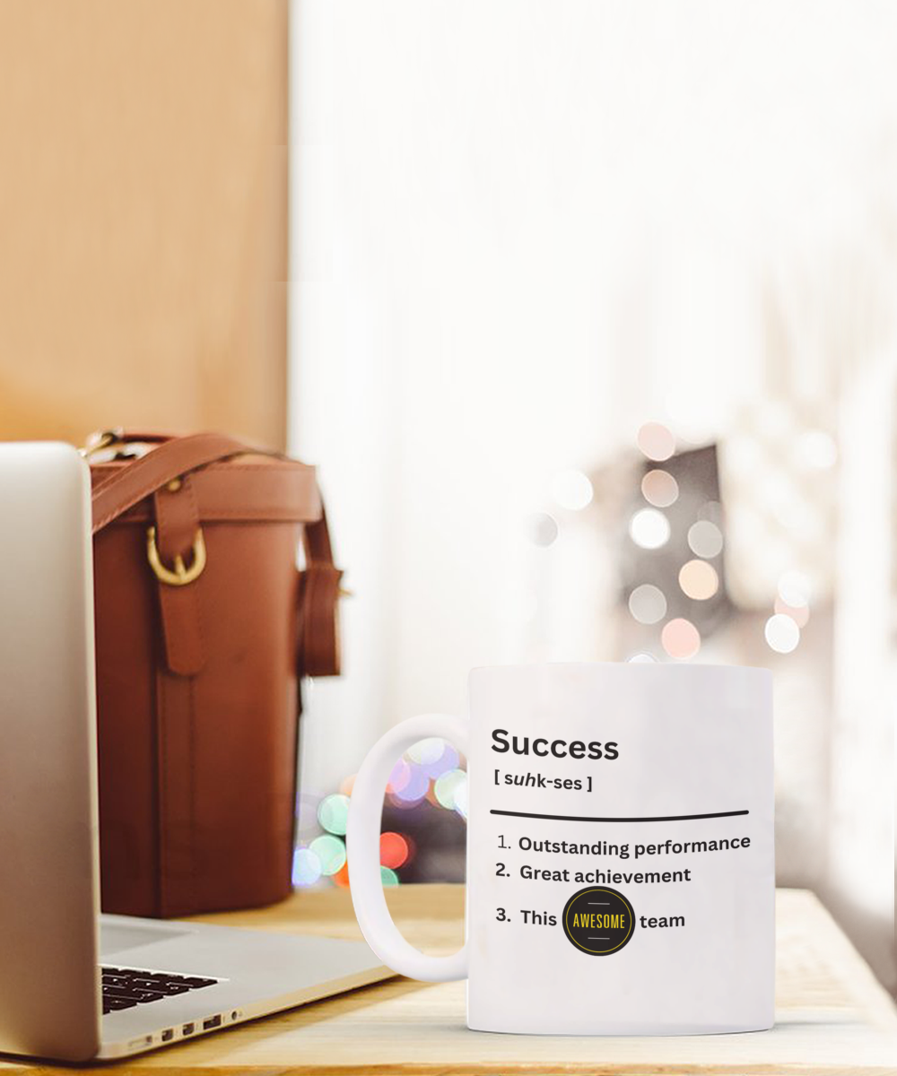 Success definition white ceramic mug, employee appreciation gift, business gift, company morale booster, office holiday party, team celebration, workplace christmas gifts