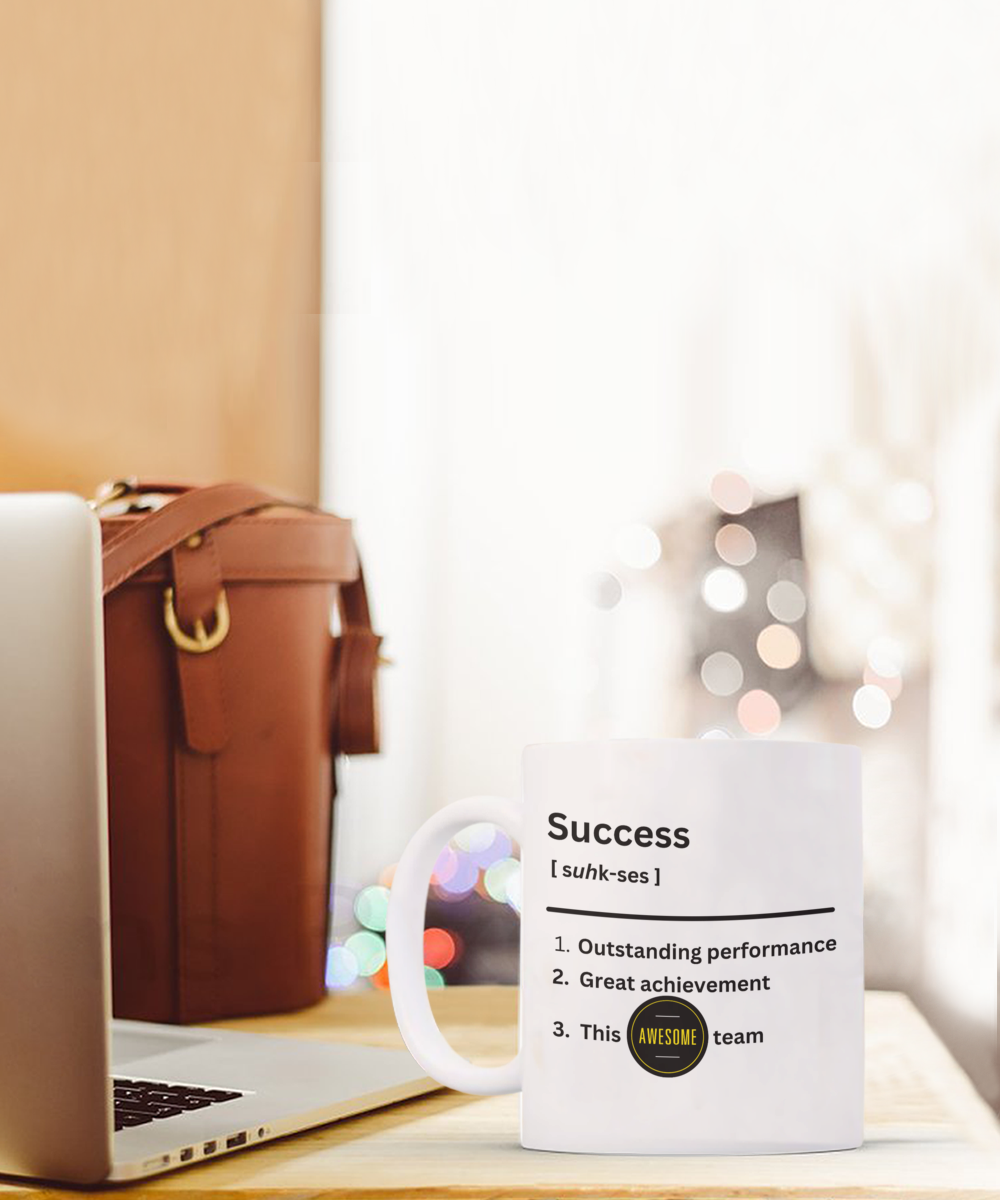 Success definition white ceramic mug, employee appreciation gift, business gift, company morale booster, office holiday party, team celebration, workplace christmas gifts